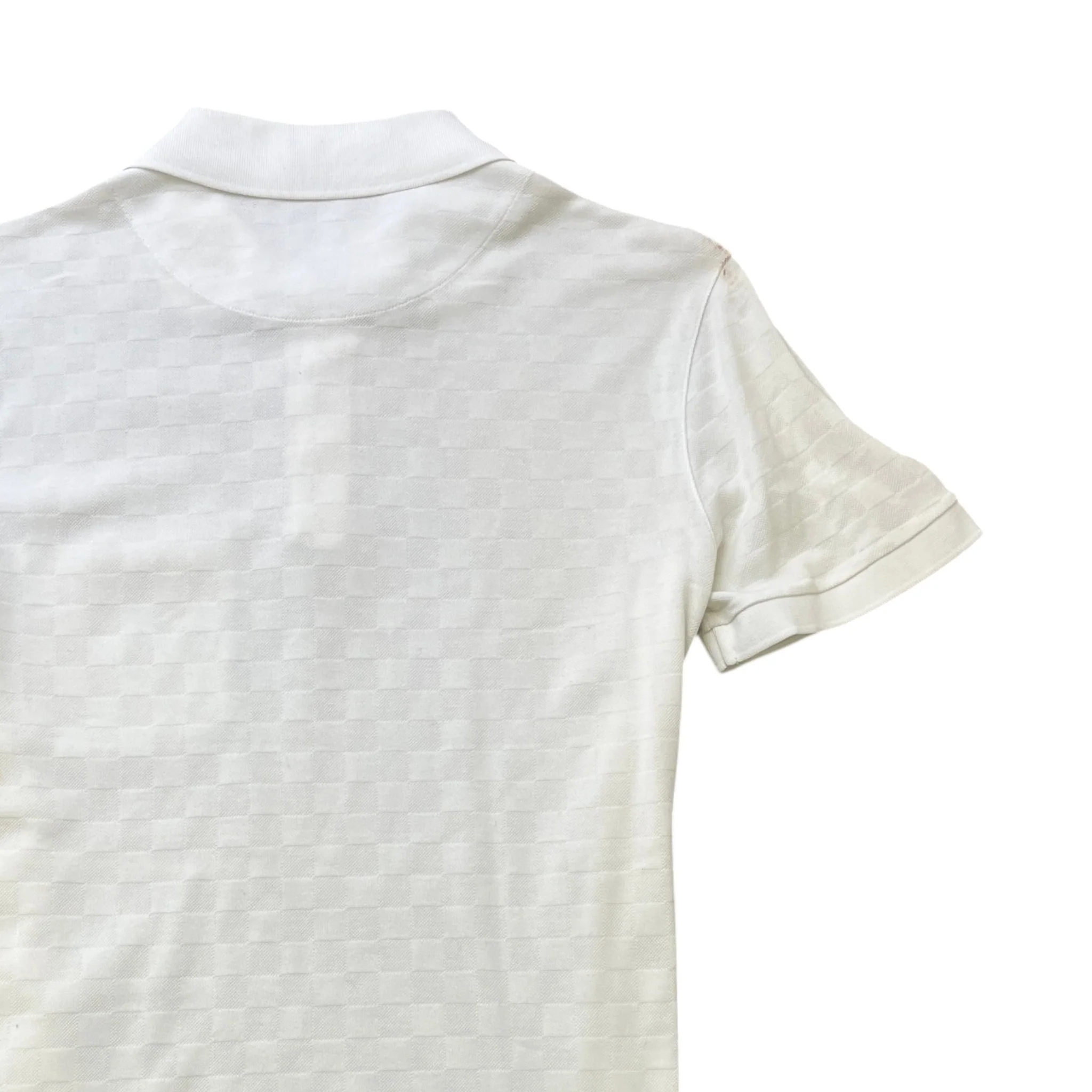 Men's Embroidered Damier Logo Polo Shirt White Size S - Image 4
