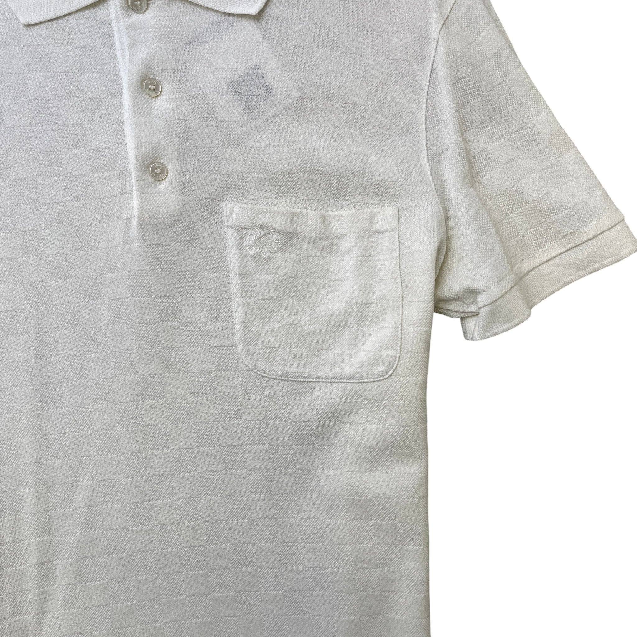 Men's Embroidered Damier Logo Polo Shirt White Size S - Image 5
