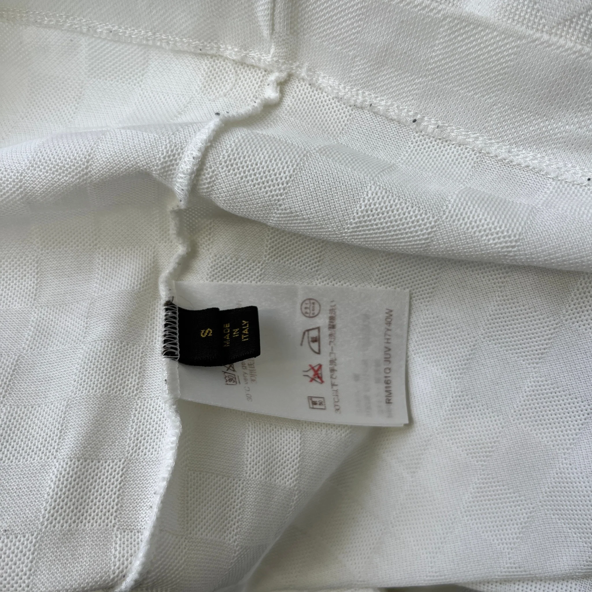 Men's Embroidered Damier Logo Polo Shirt White Size S - Image 6