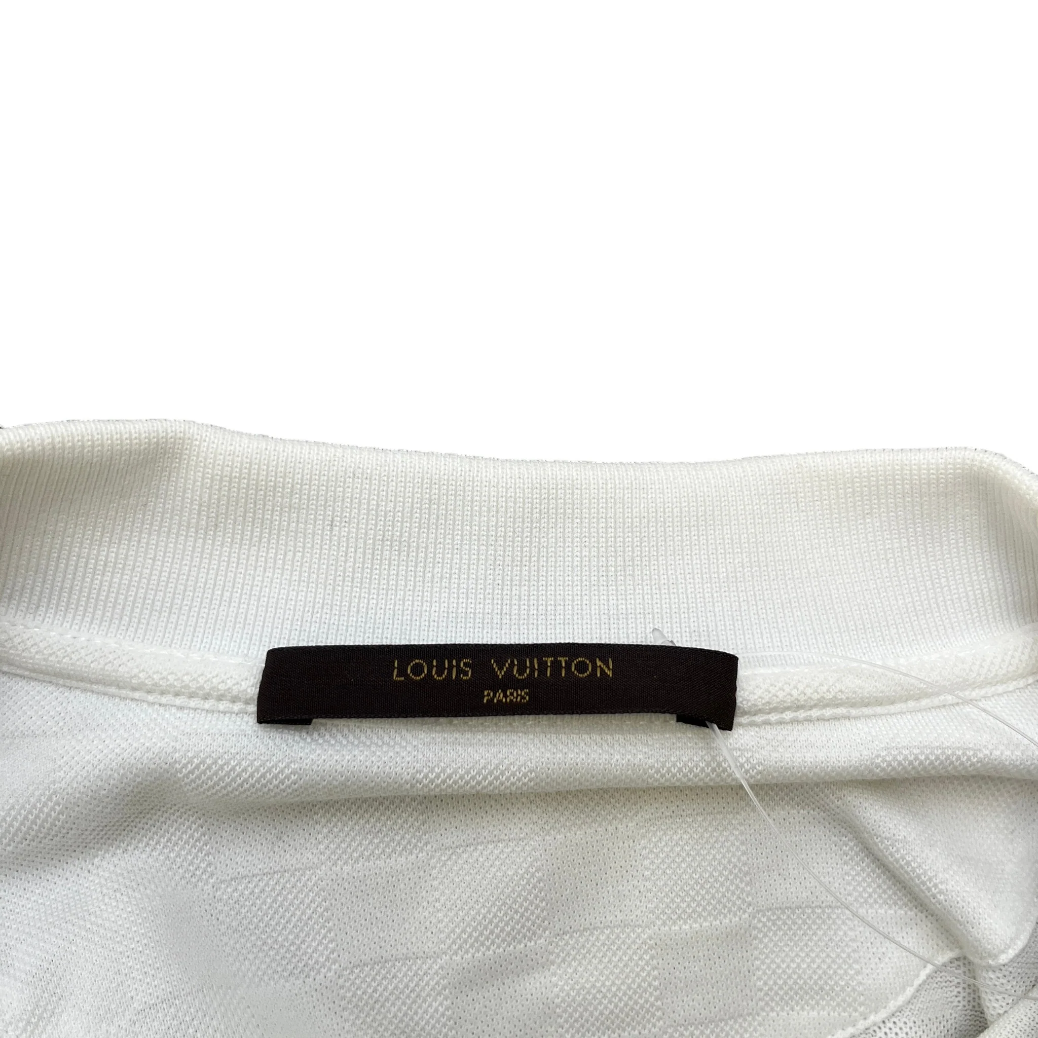 Men's Embroidered Damier Logo Polo Shirt White Size S - Image 7