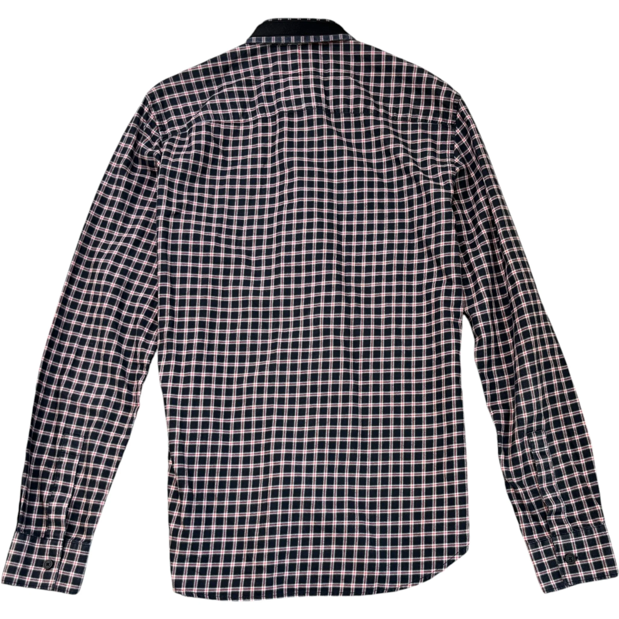 Men's Embroidered Logo Collar Check Long Sleeve Shirt Navy Size S - Image 2