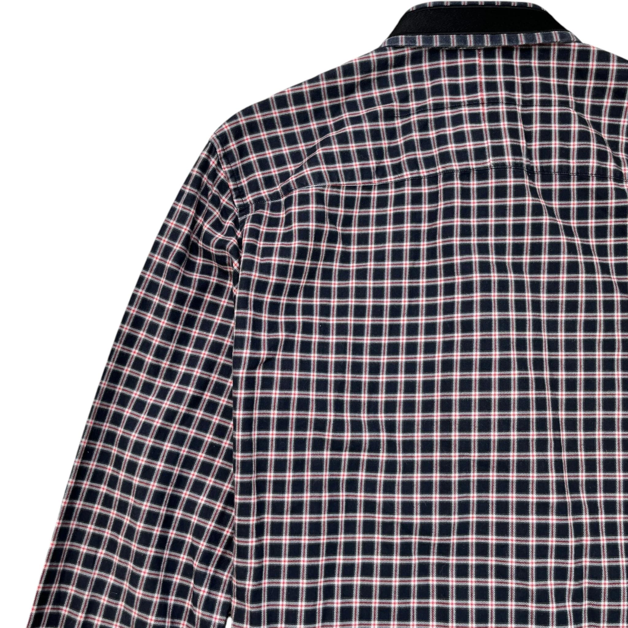 Men's Embroidered Logo Collar Check Long Sleeve Shirt Navy Size S - Image 5