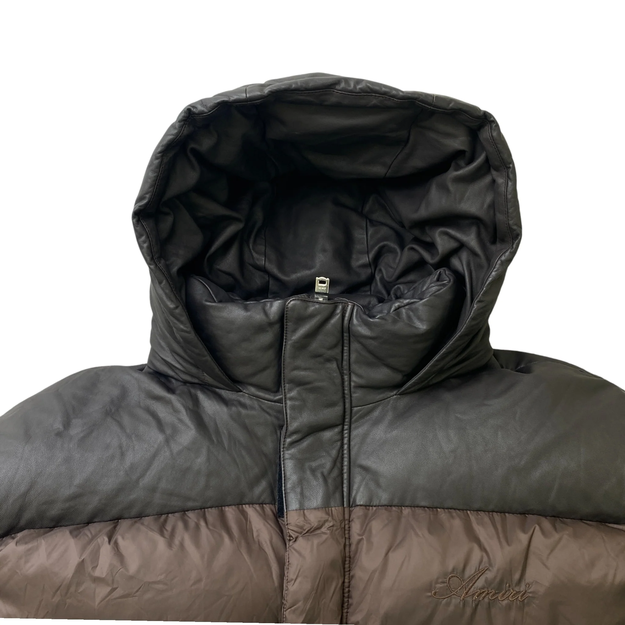 Men's Embroidered Logo Down Jacket Brown Size M - Image 5