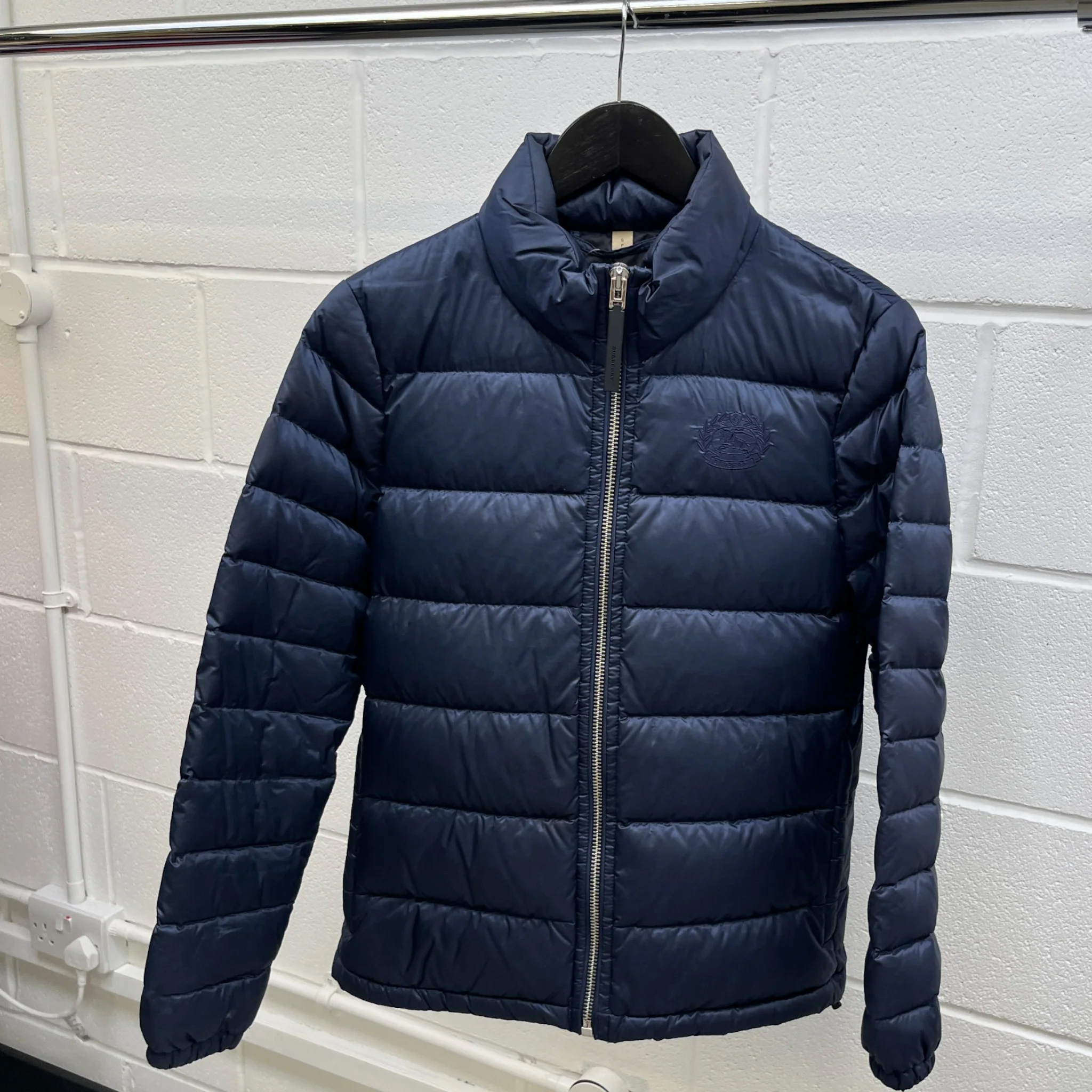 Men's Embroidered Logo Down Jacket Navy Size S - Image 8