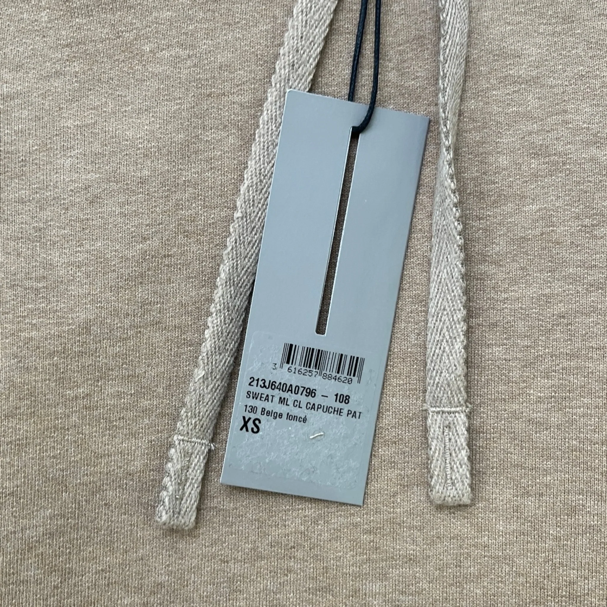 Men's Embroidered Logo Hoodie Beige Size XS - Image 9