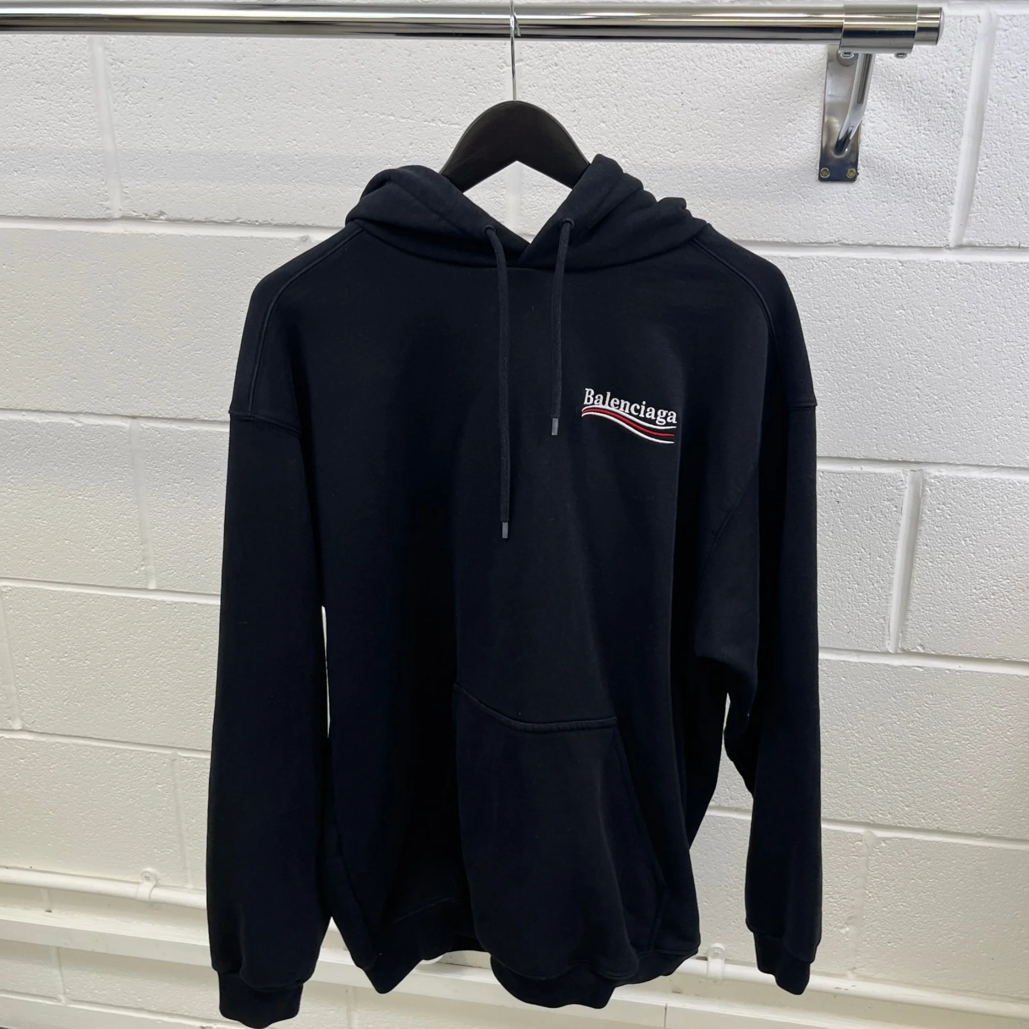 Men's Embroidered Logo Hoodie Black Size L - Image 8