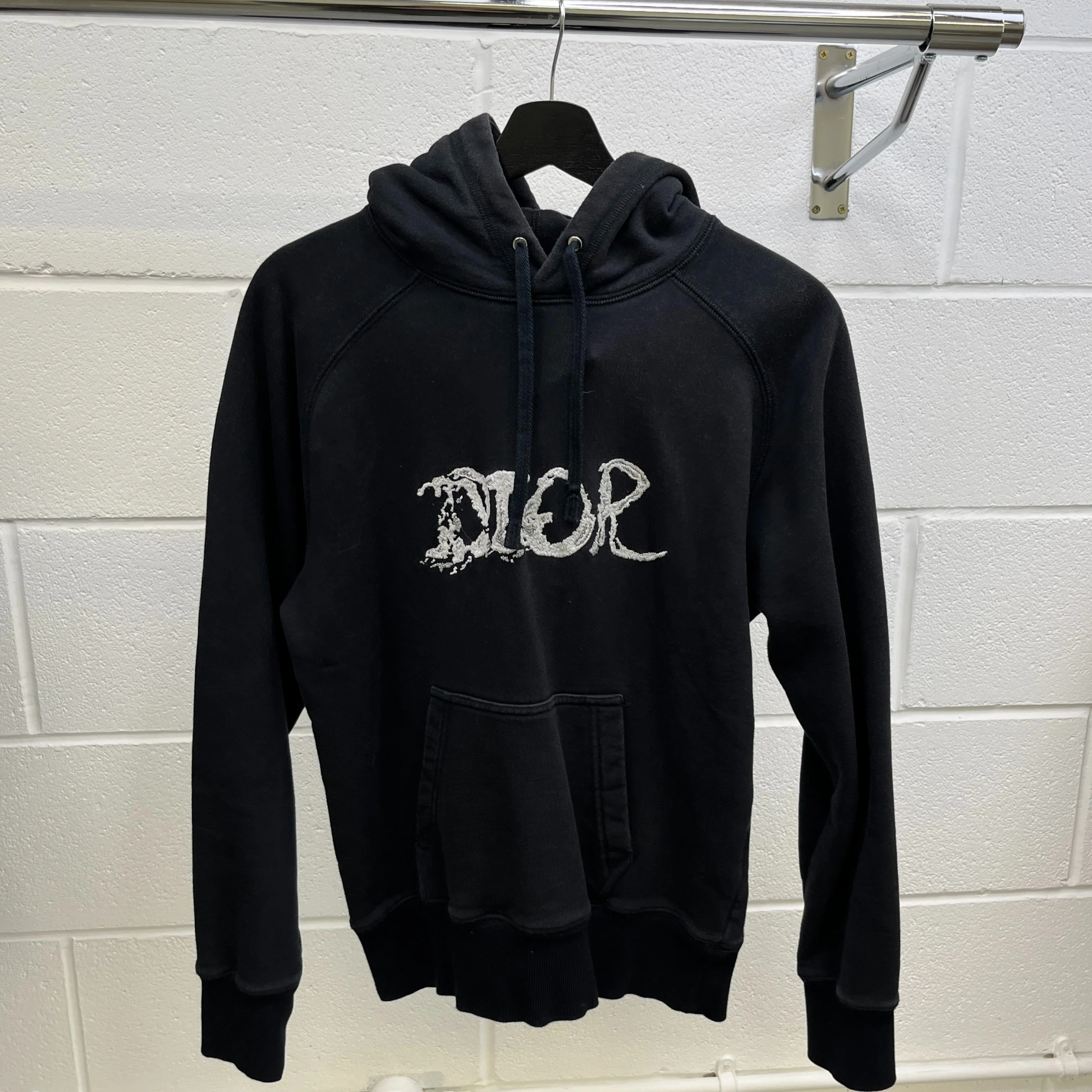 Men's Embroidered Logo Hoodie Black Size S - Image 9
