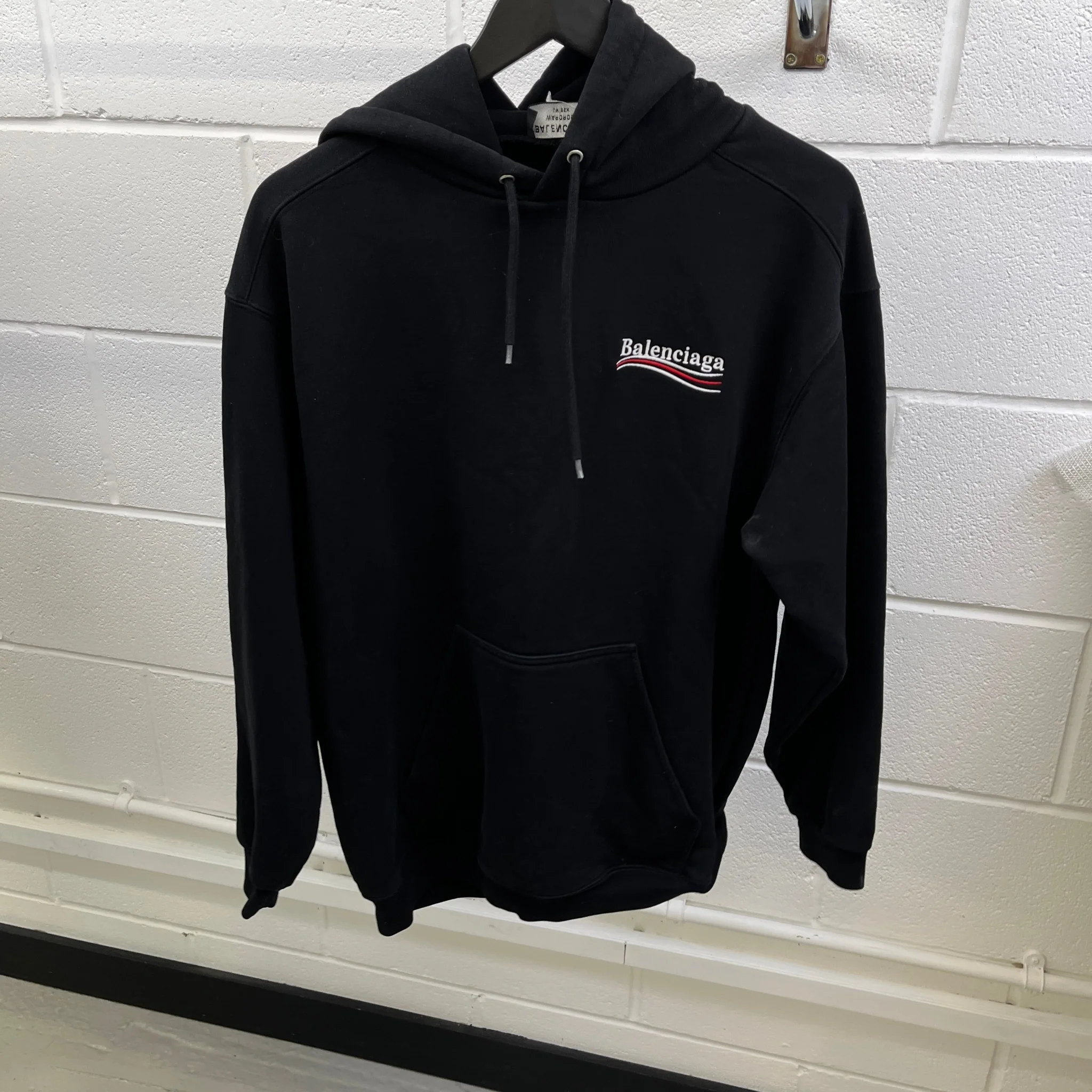 Men's Embroidered Logo Hoodie Black Size S - Image 7