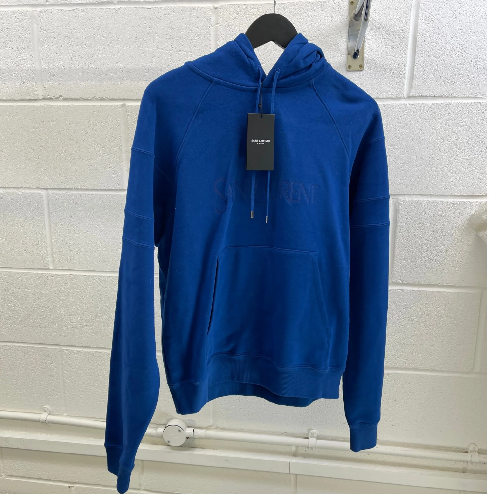 Men's Embroidered Logo Hoodie Blue Size L - Image 9