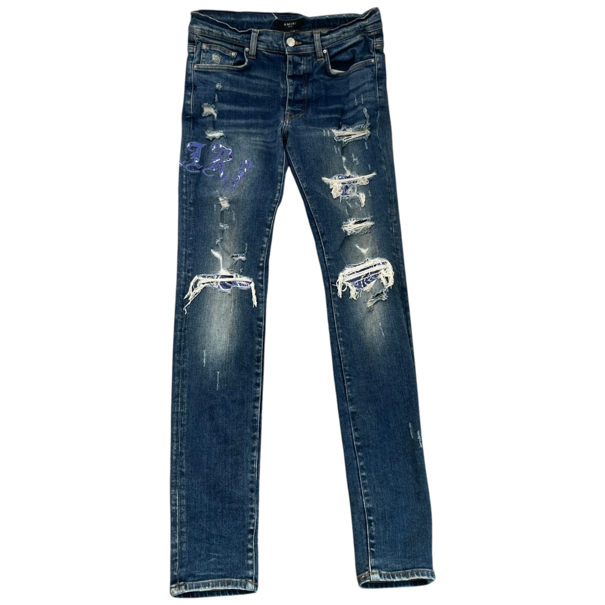Men's Embroidered Logo Jeans Blue Size Waist 31"
