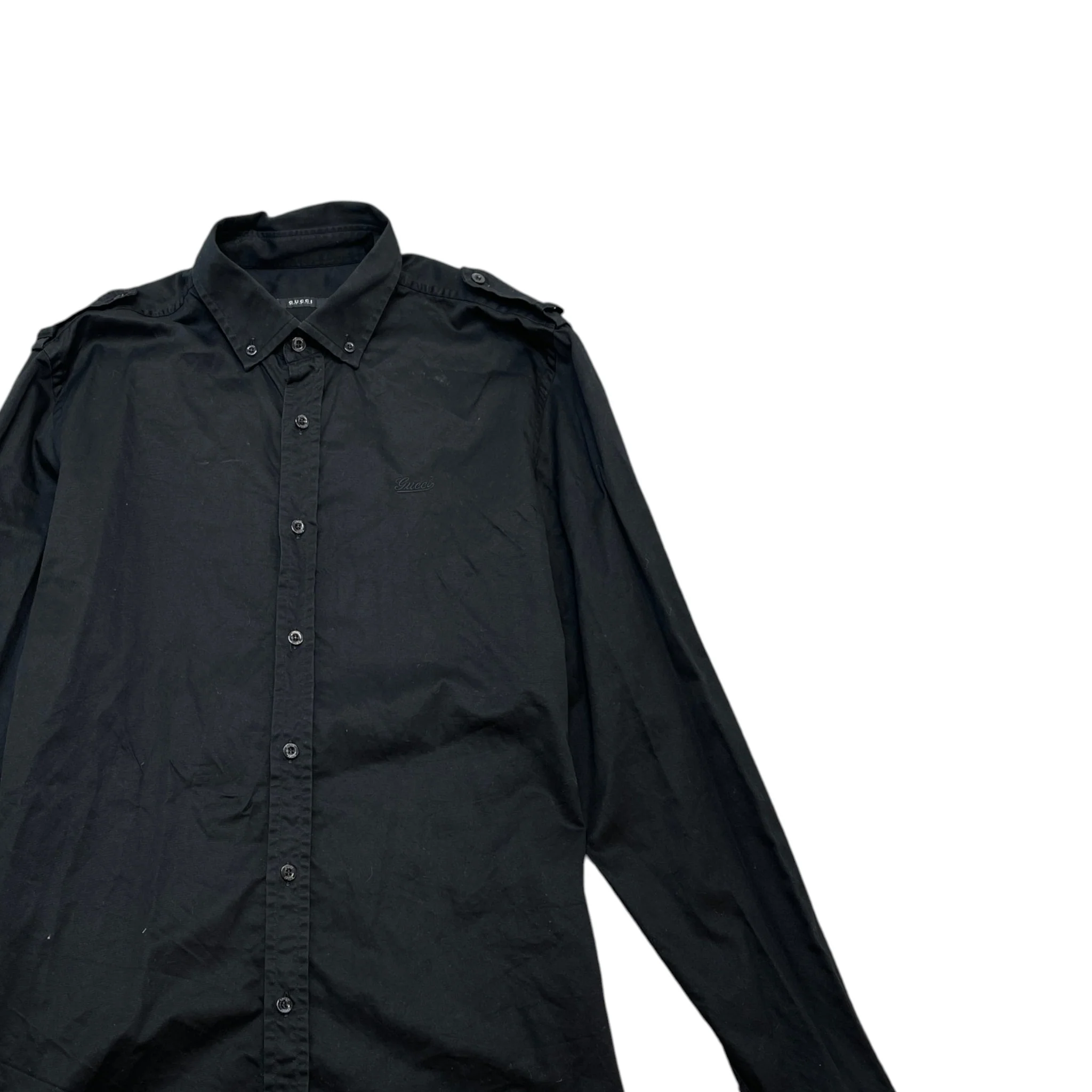 Men's Embroidered Logo Long Sleeve Shirt Black Size L - Image 3