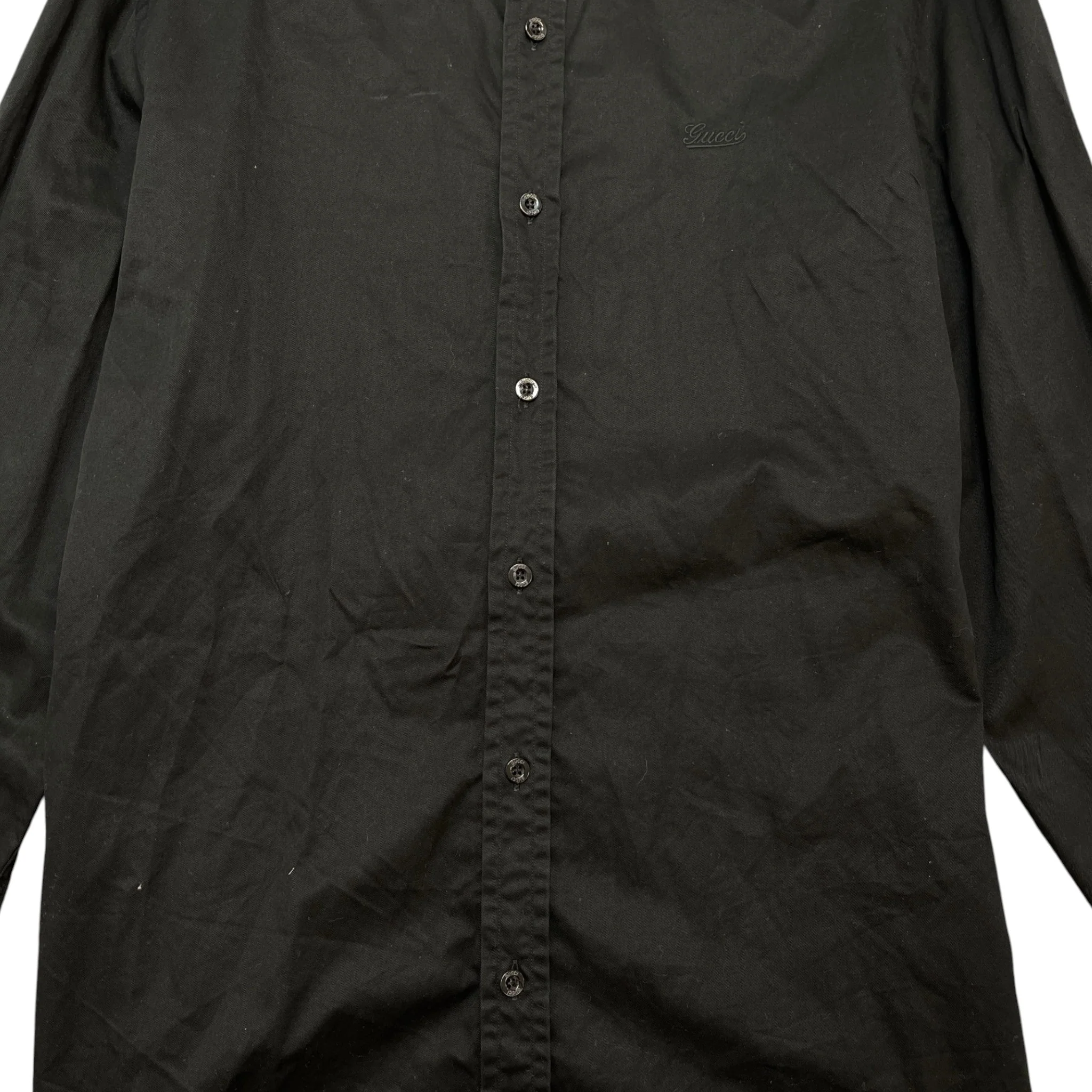 Men's Embroidered Logo Long Sleeve Shirt Black Size L - Image 7