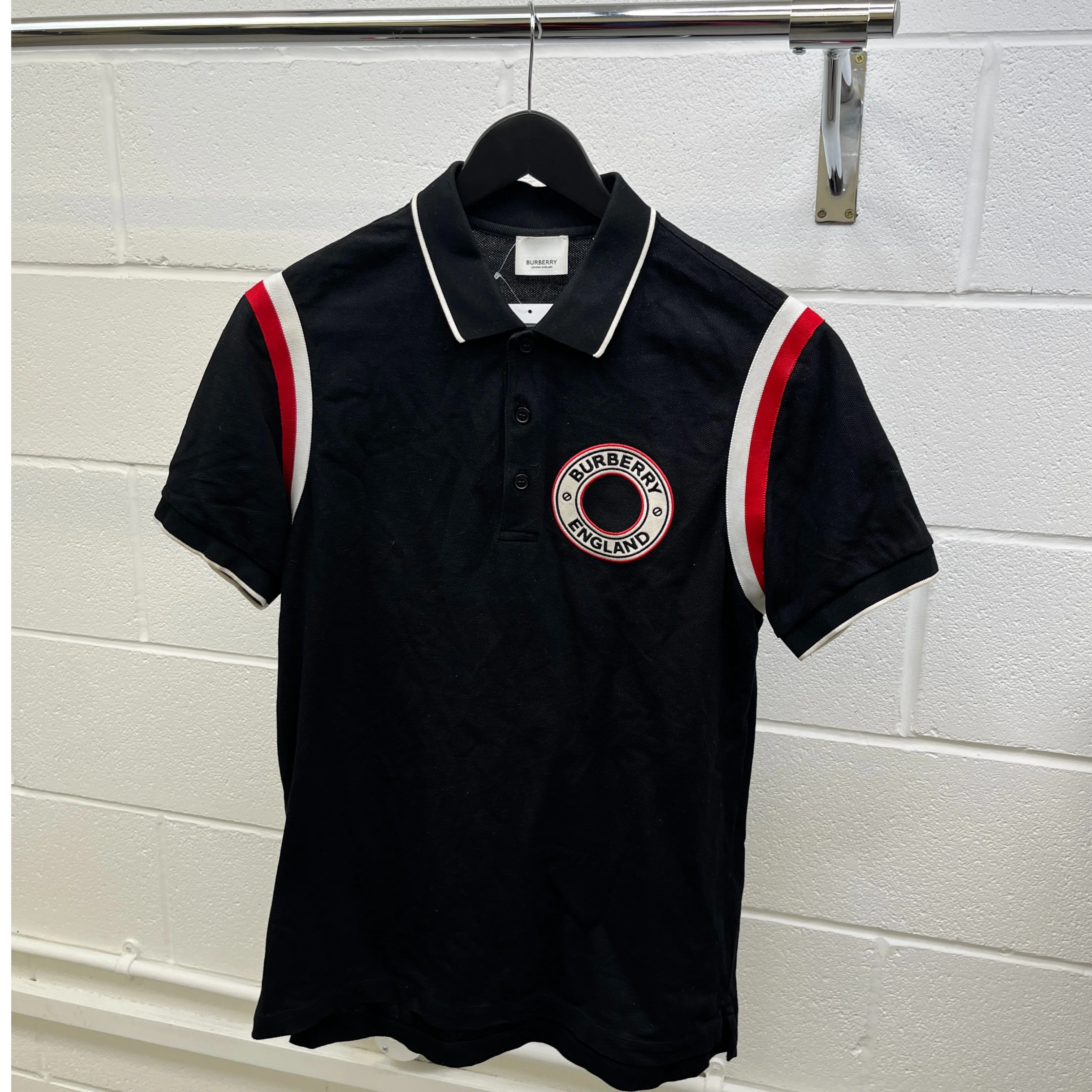 Men's Embroidered Logo Polo Shirt Black Size S - Image 8