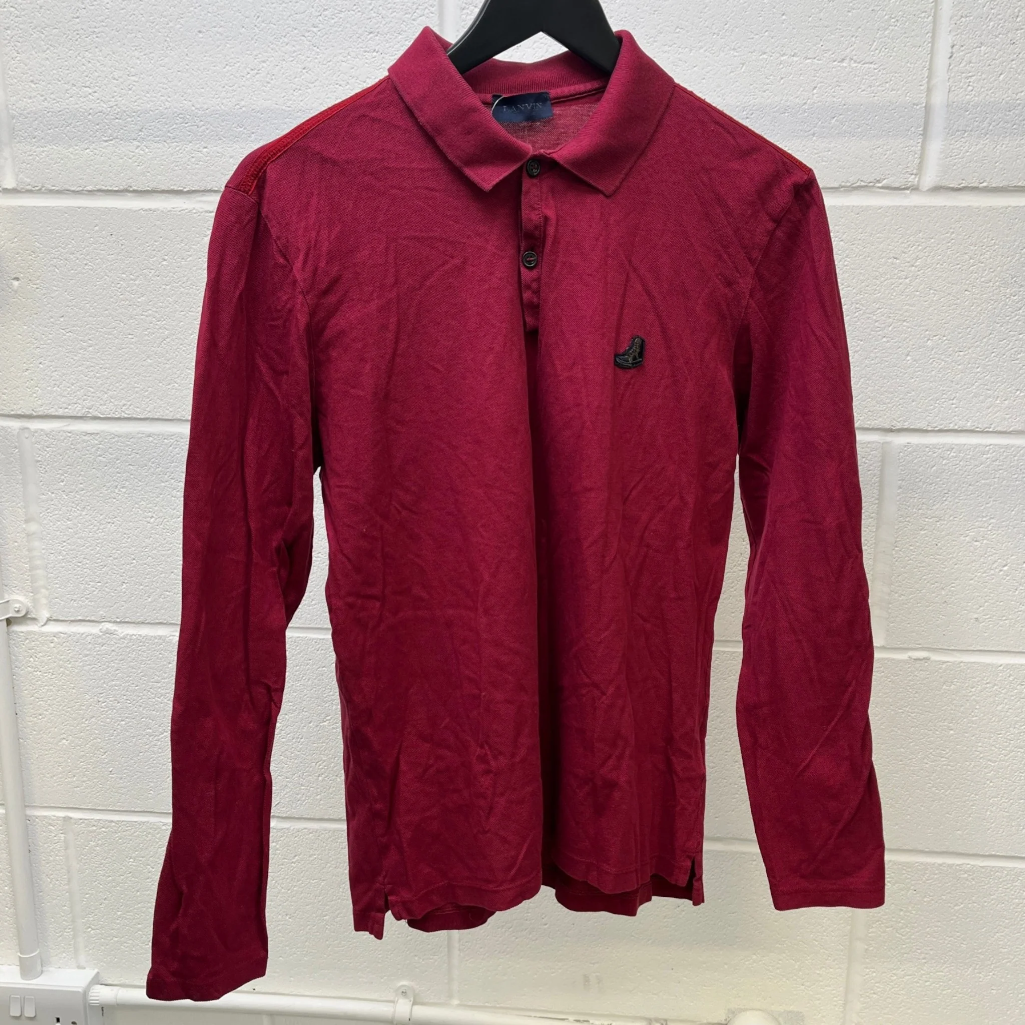 Men's Embroidered Logo Polo Shirt Burgundy Size S - Image 9