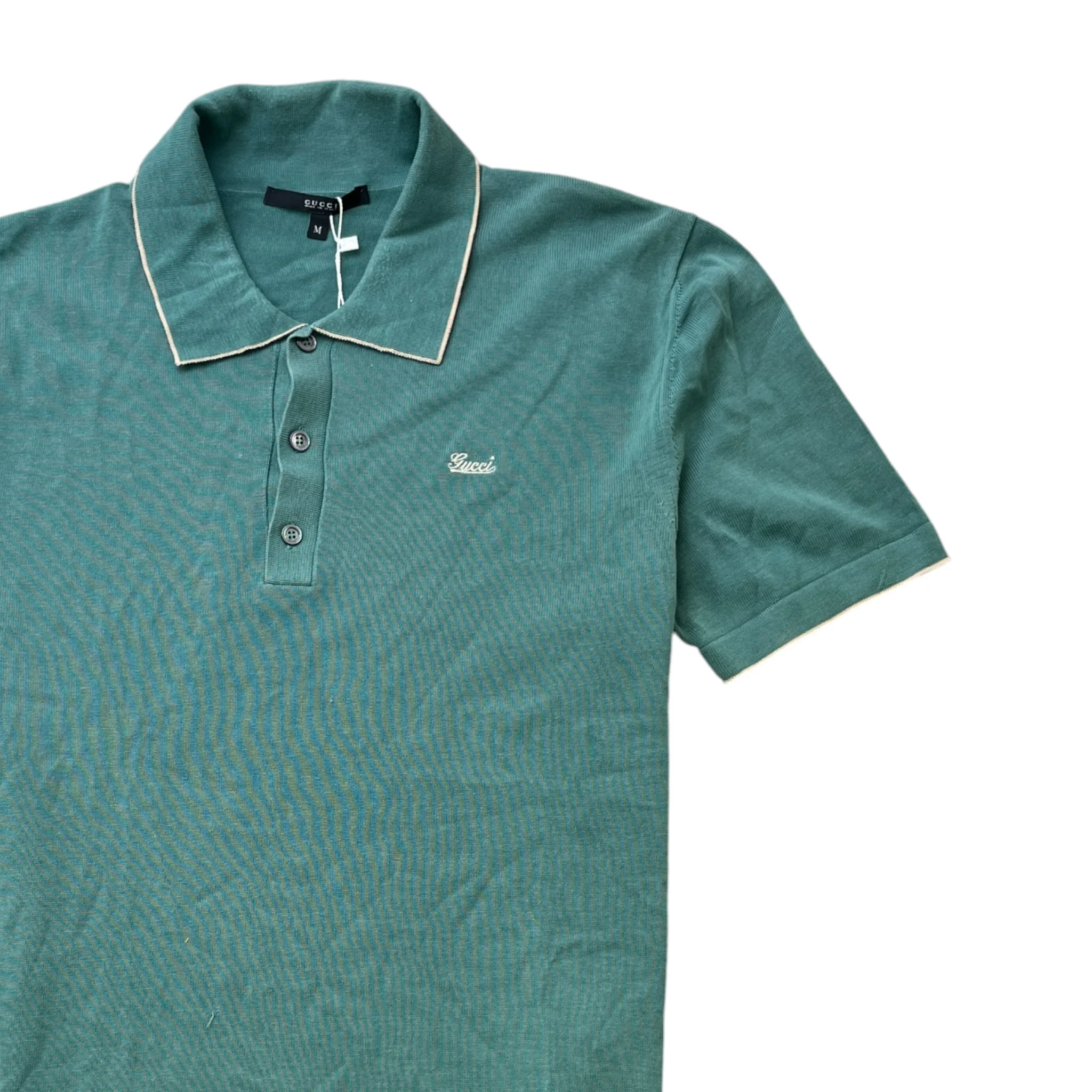Men's Embroidered Logo Polo Shirt Green Size M - Image 3