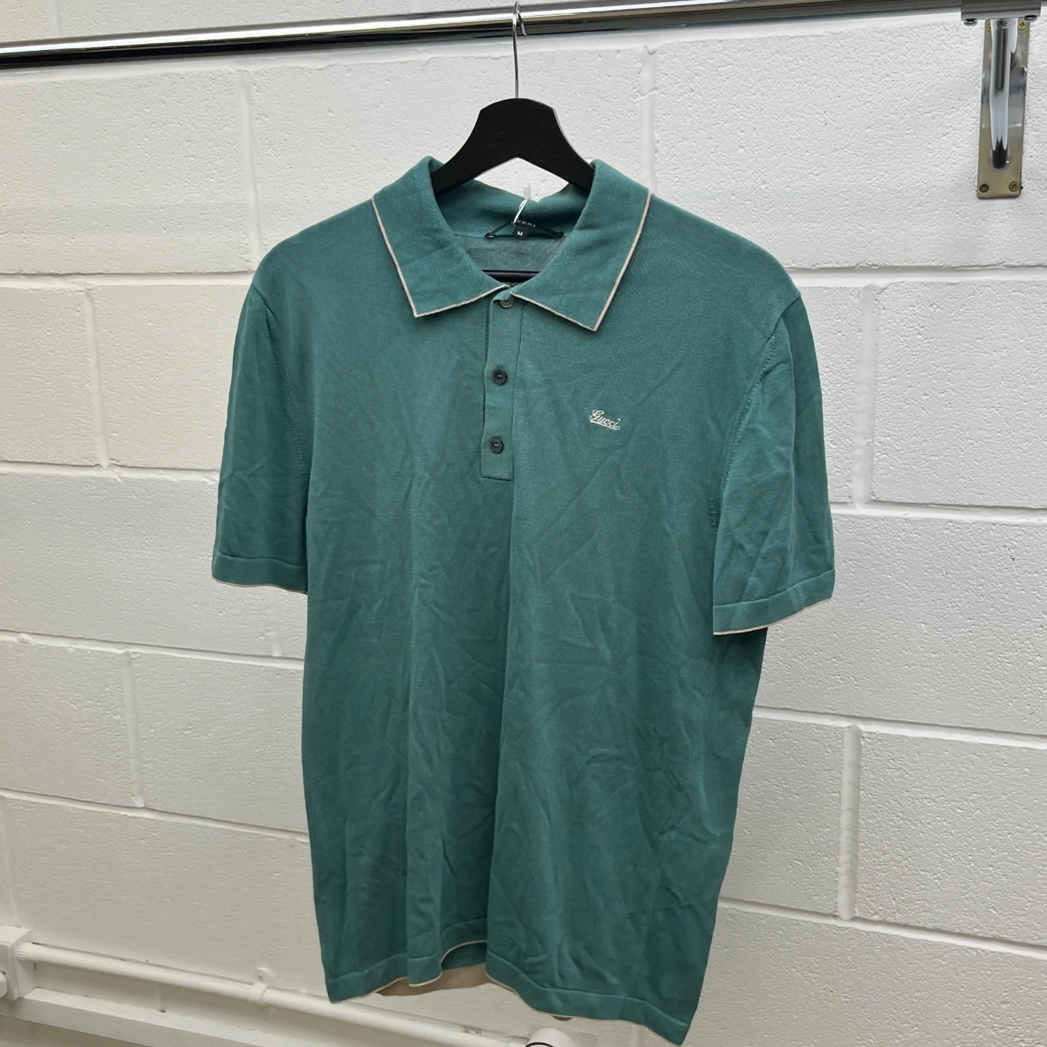 Men's Embroidered Logo Polo Shirt Green Size M - Image 8