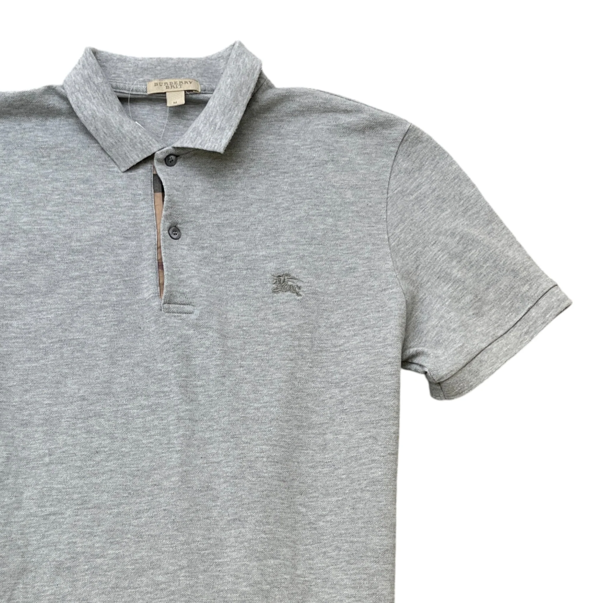 Men's Embroidered Logo Polo Shirt Grey Size M - Image 3
