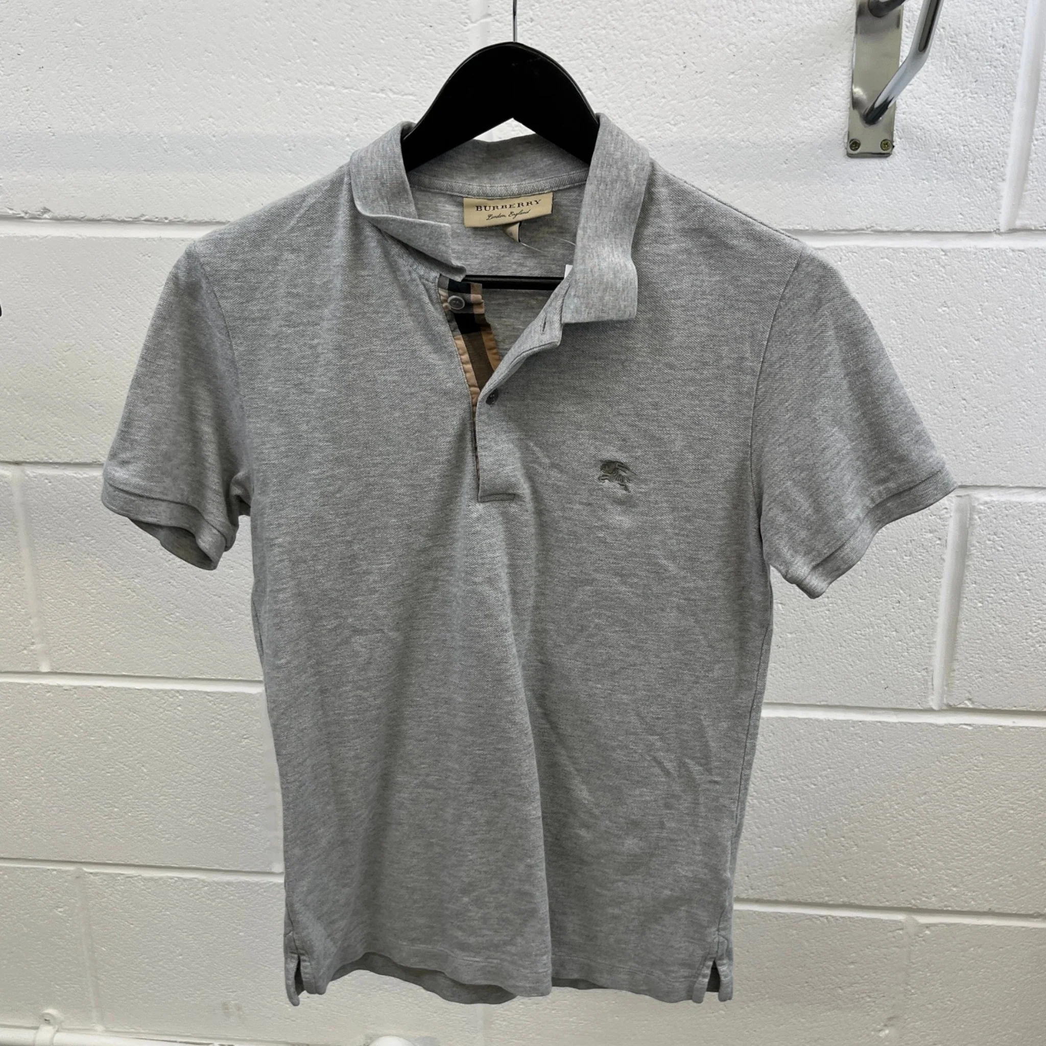 Men's Embroidered Logo Polo Shirt Grey Size XS - Image 8