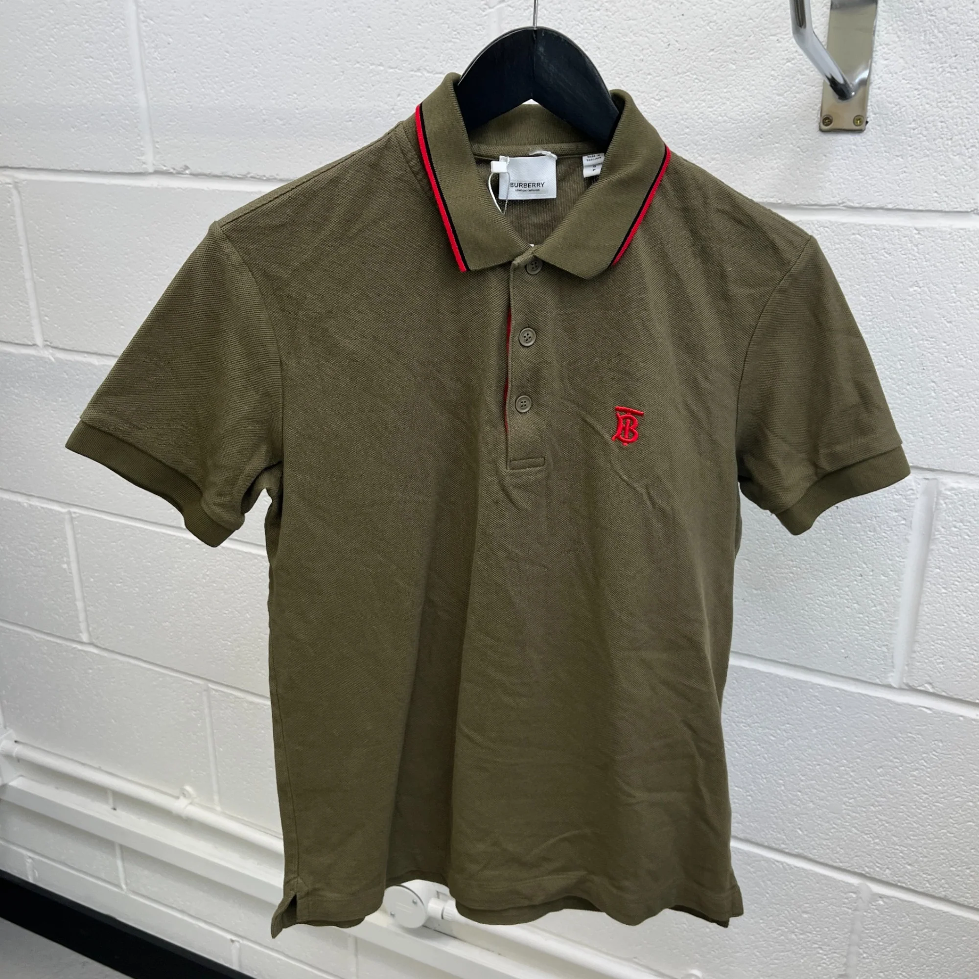 Men's Embroidered Logo Polo Shirt Khaki Size S - Image 7