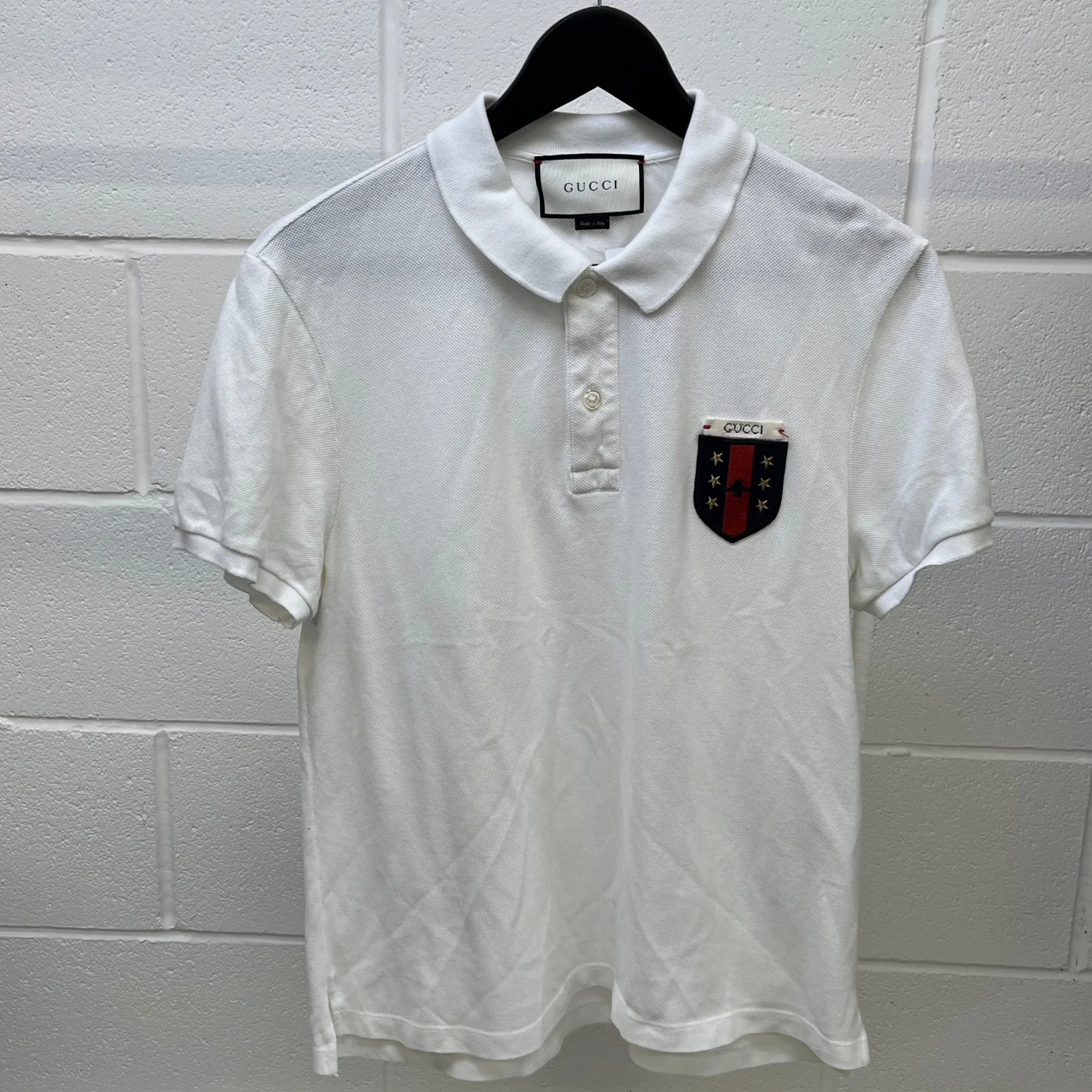 Men's Embroidered Logo Polo Shirt White Size M - Image 10