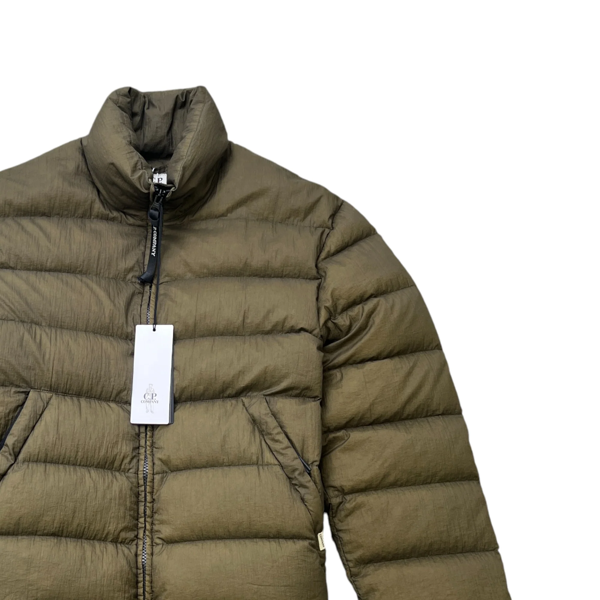Men's Embroidered Logo Shell Down Jacket Khaki Size IT 46 / S - Image 3