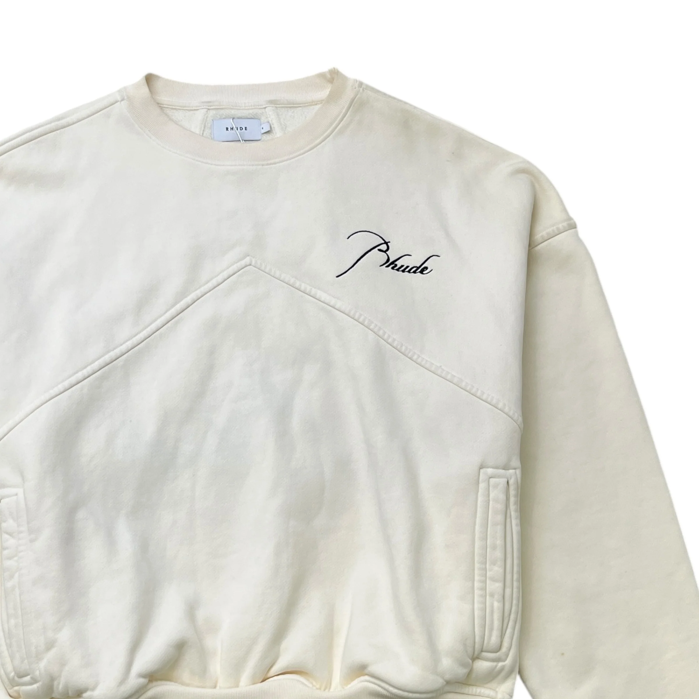 Men's Embroidered Logo Sweatshirt Cream Size S - Image 3