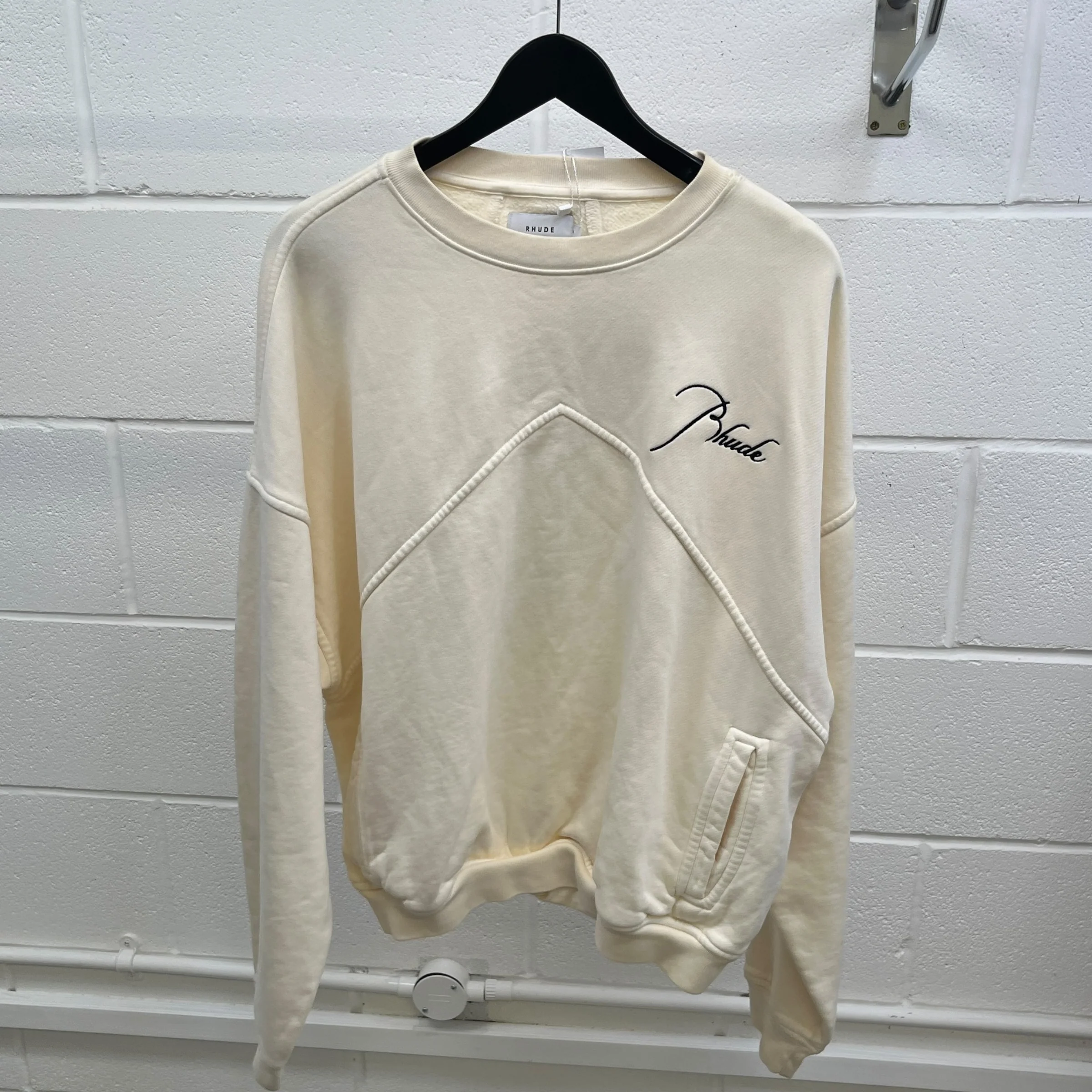 Men's Embroidered Logo Sweatshirt Cream Size S - Image 9