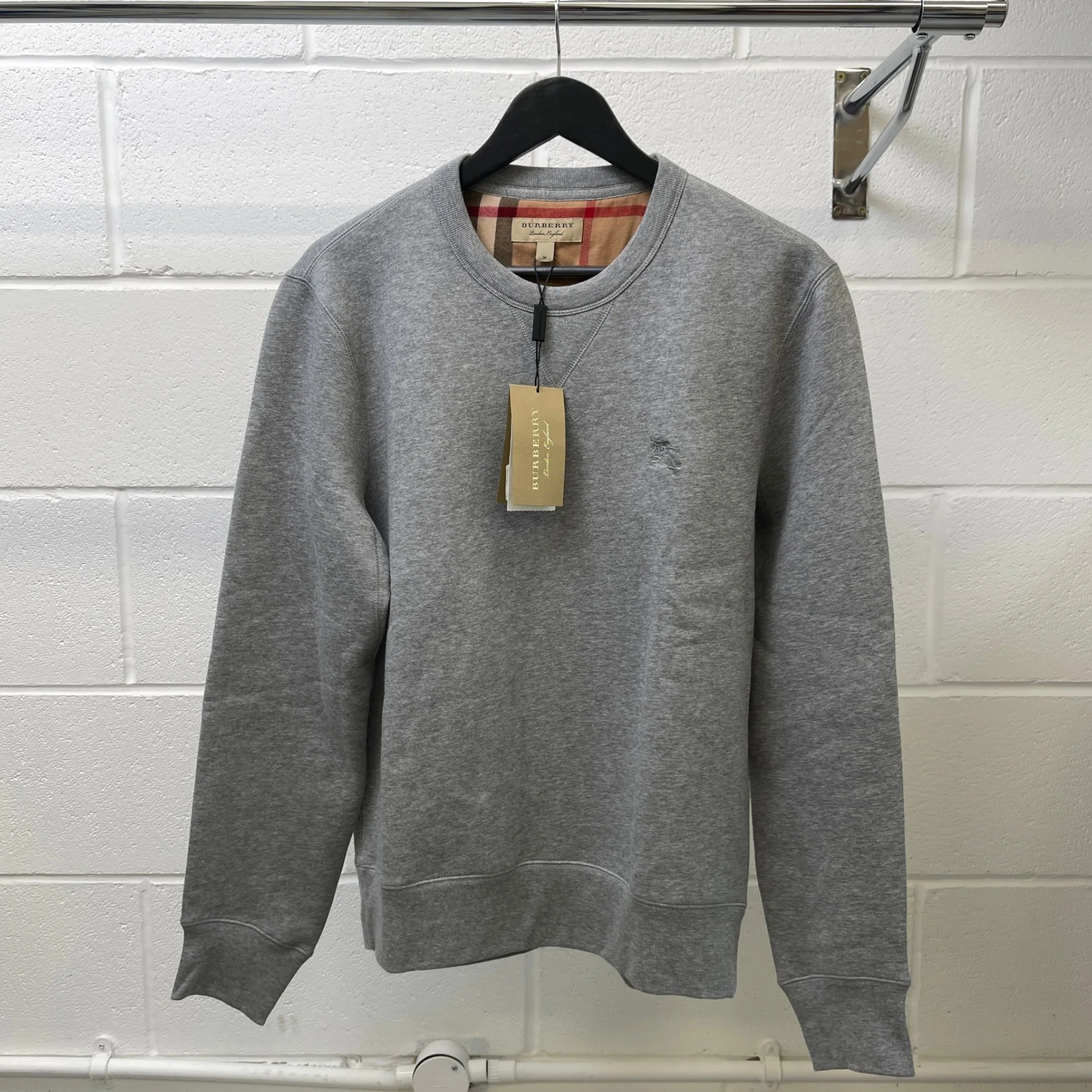 Men's Embroidered Logo Sweatshirt Grey Size M - Image 9