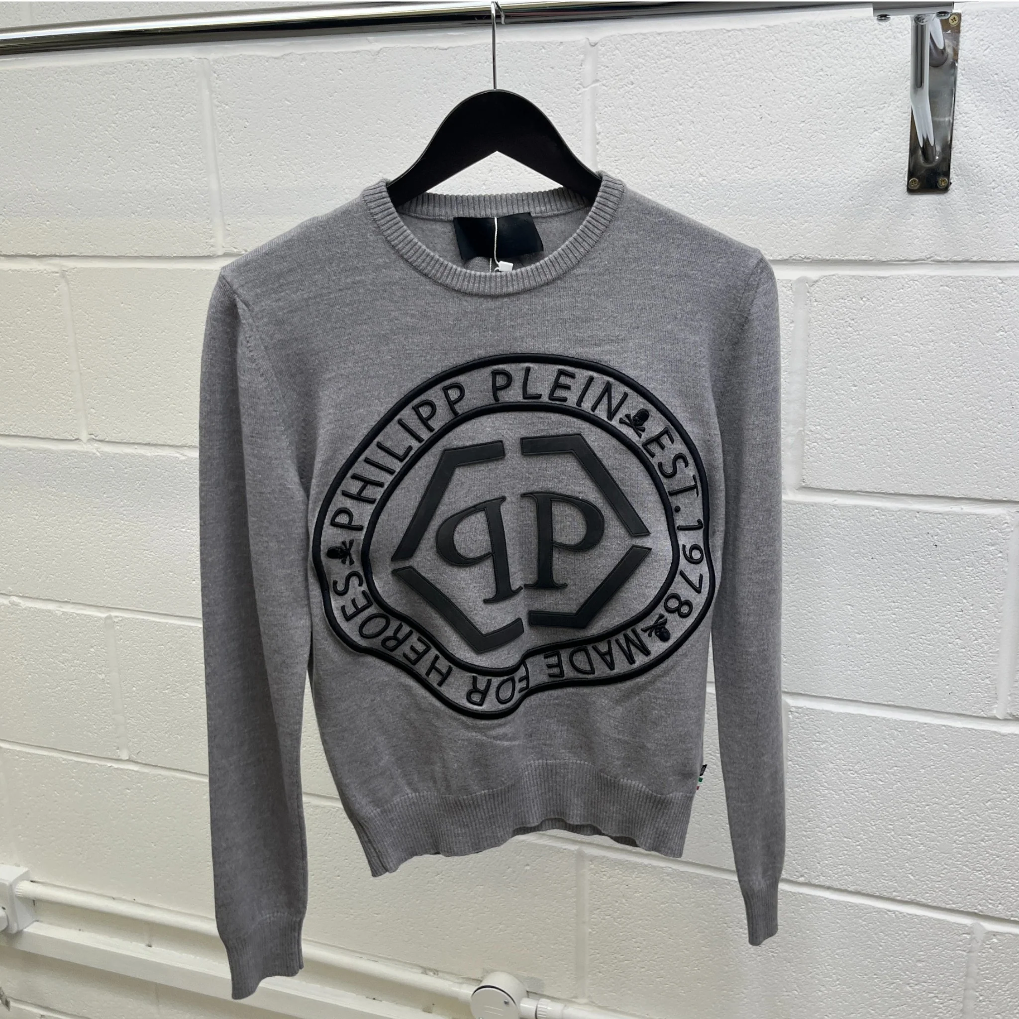 Men's Embroidered Logo Sweatshirt Grey Size S - Image 9