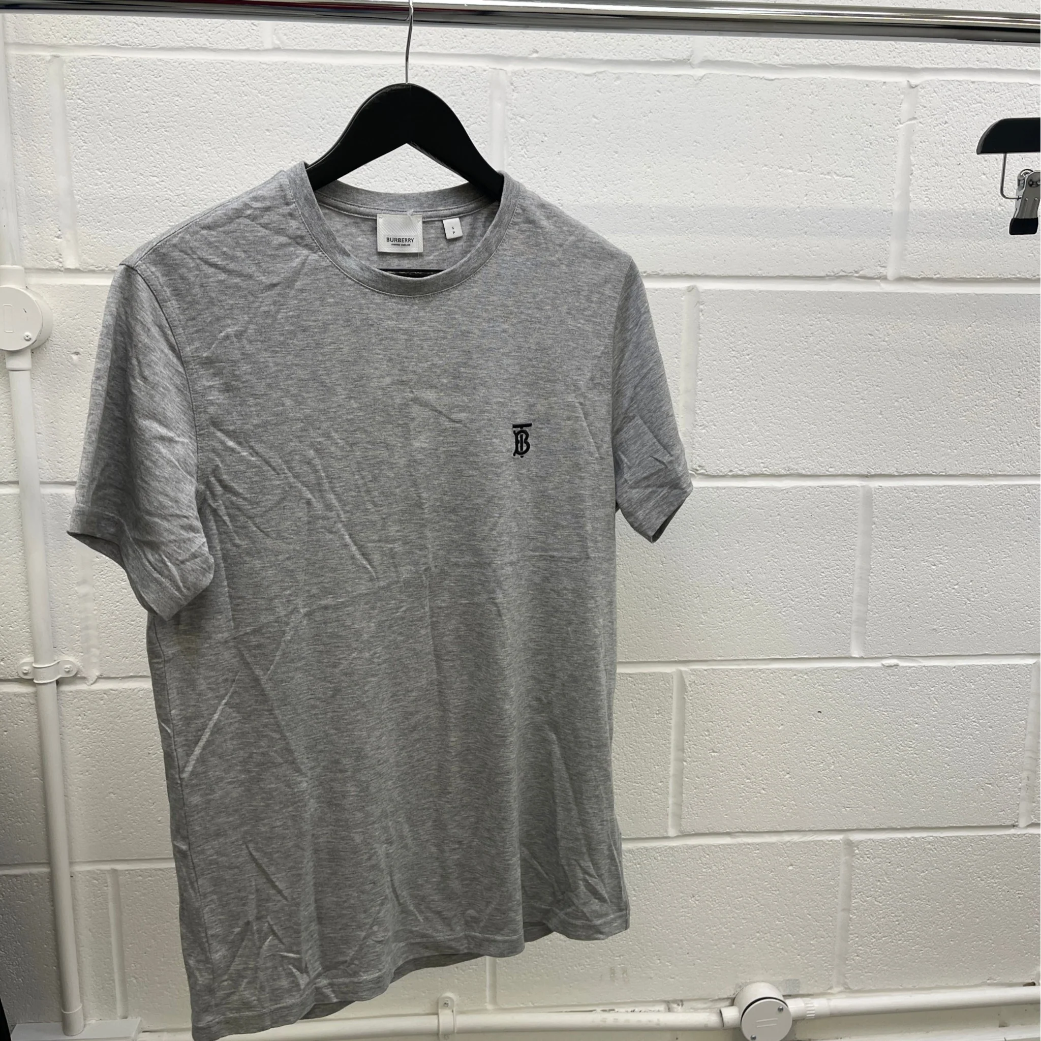 Men's Embroidered Logo T-Shirt Grey Size S - Image 10