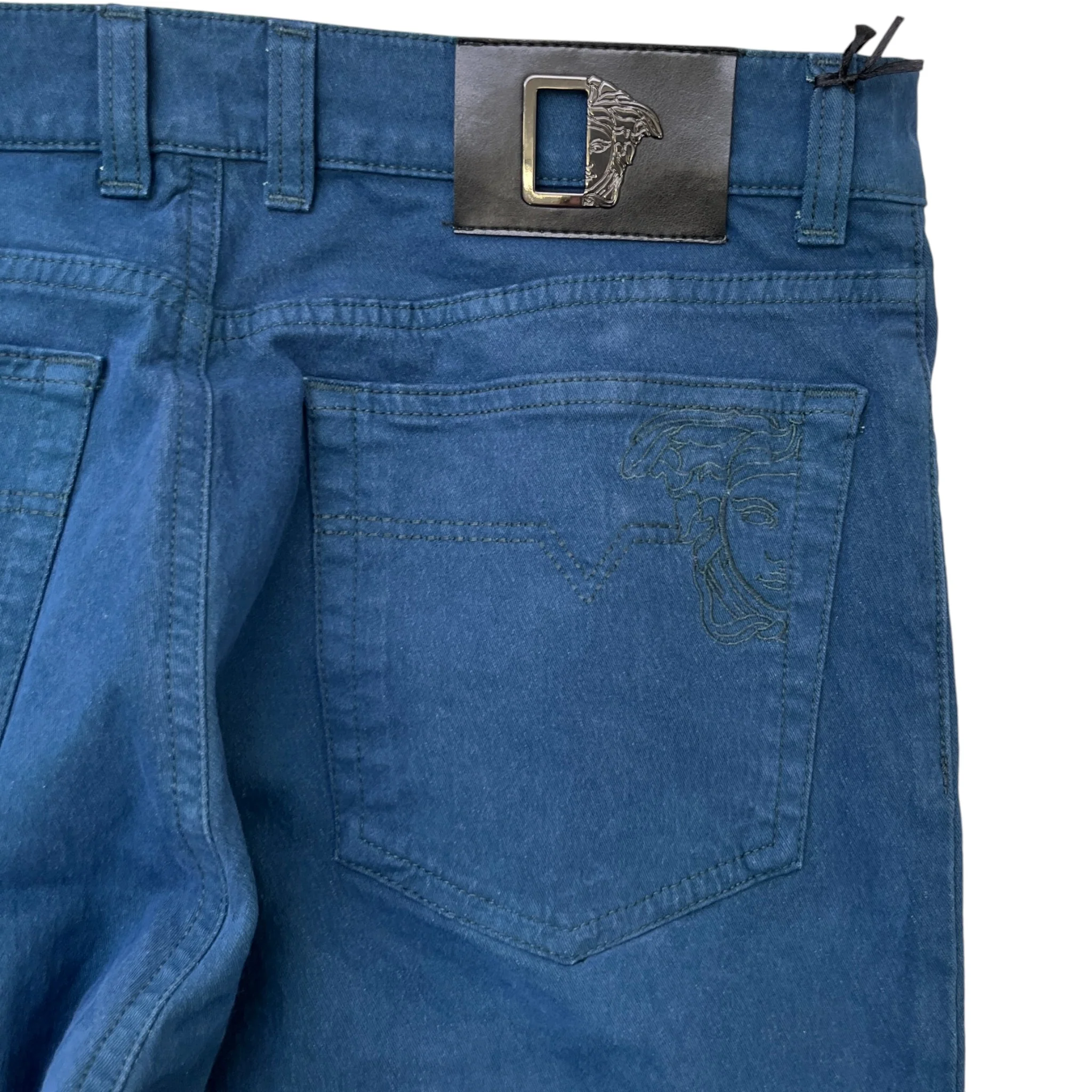 Men's Embroidered Medusa Logo Jeans Blue Size Waist 33" - Image 6