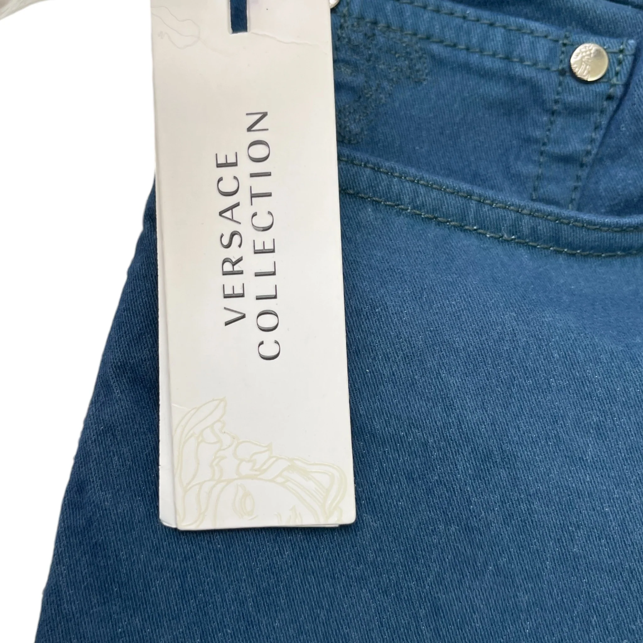 Men's Embroidered Medusa Logo Jeans Blue Size Waist 33" - Image 7