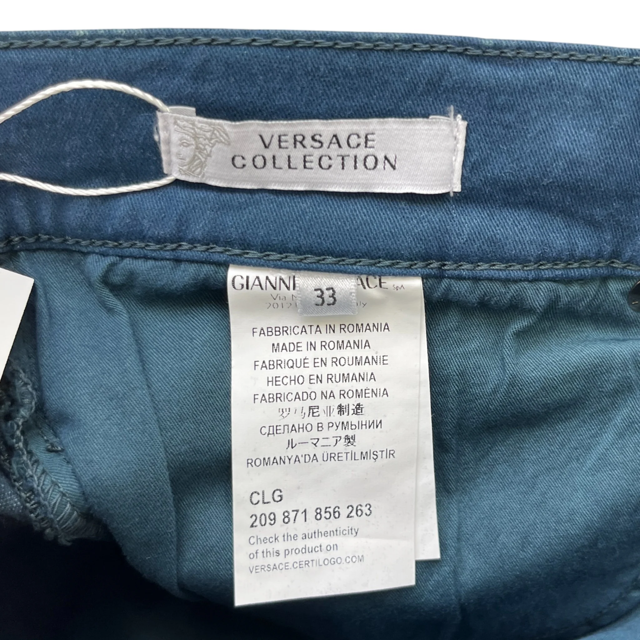 Men's Embroidered Medusa Logo Jeans Blue Size Waist 33" - Image 9