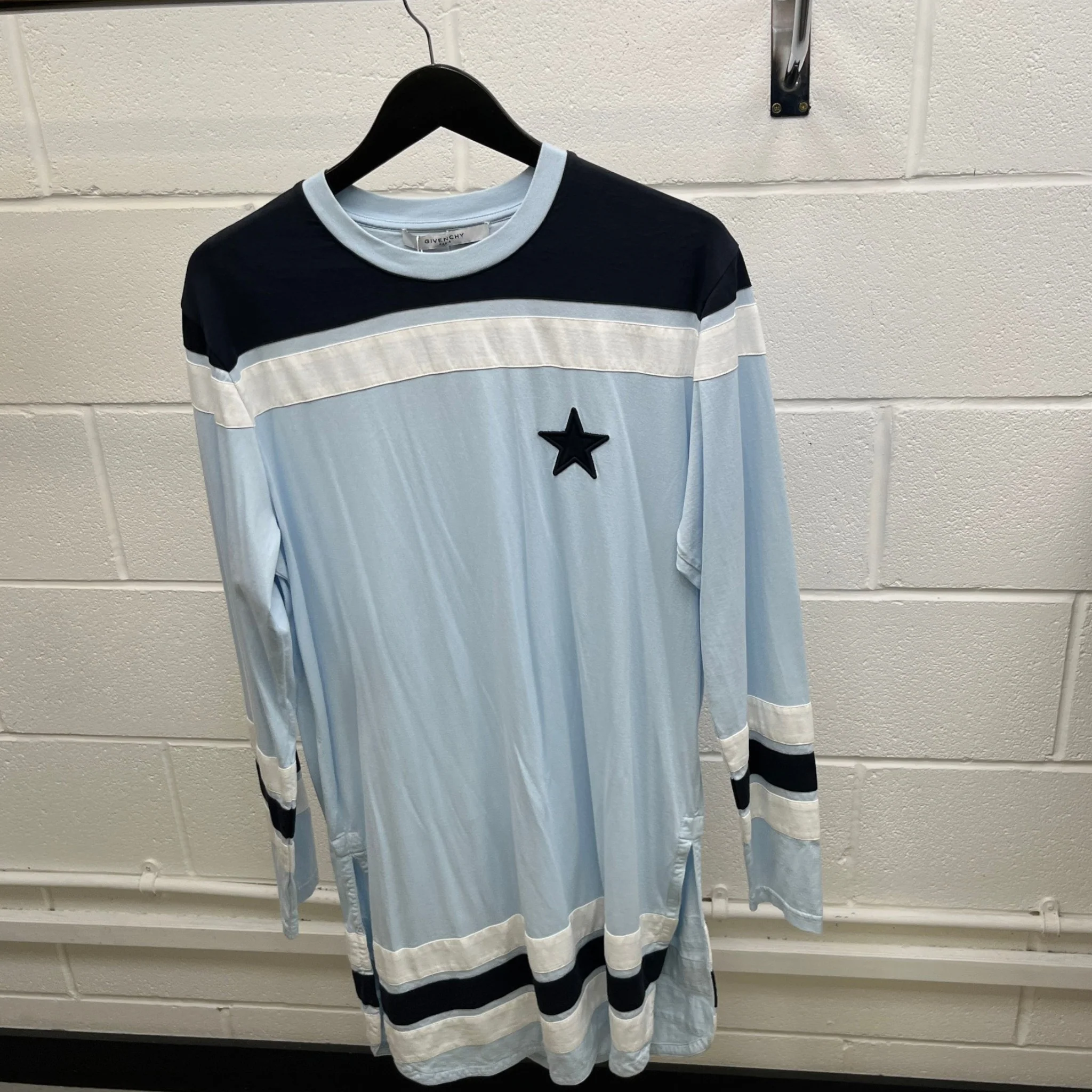 Men's Embroidered Star Long Sleeve T-Shirt Blue Size S - Image 8