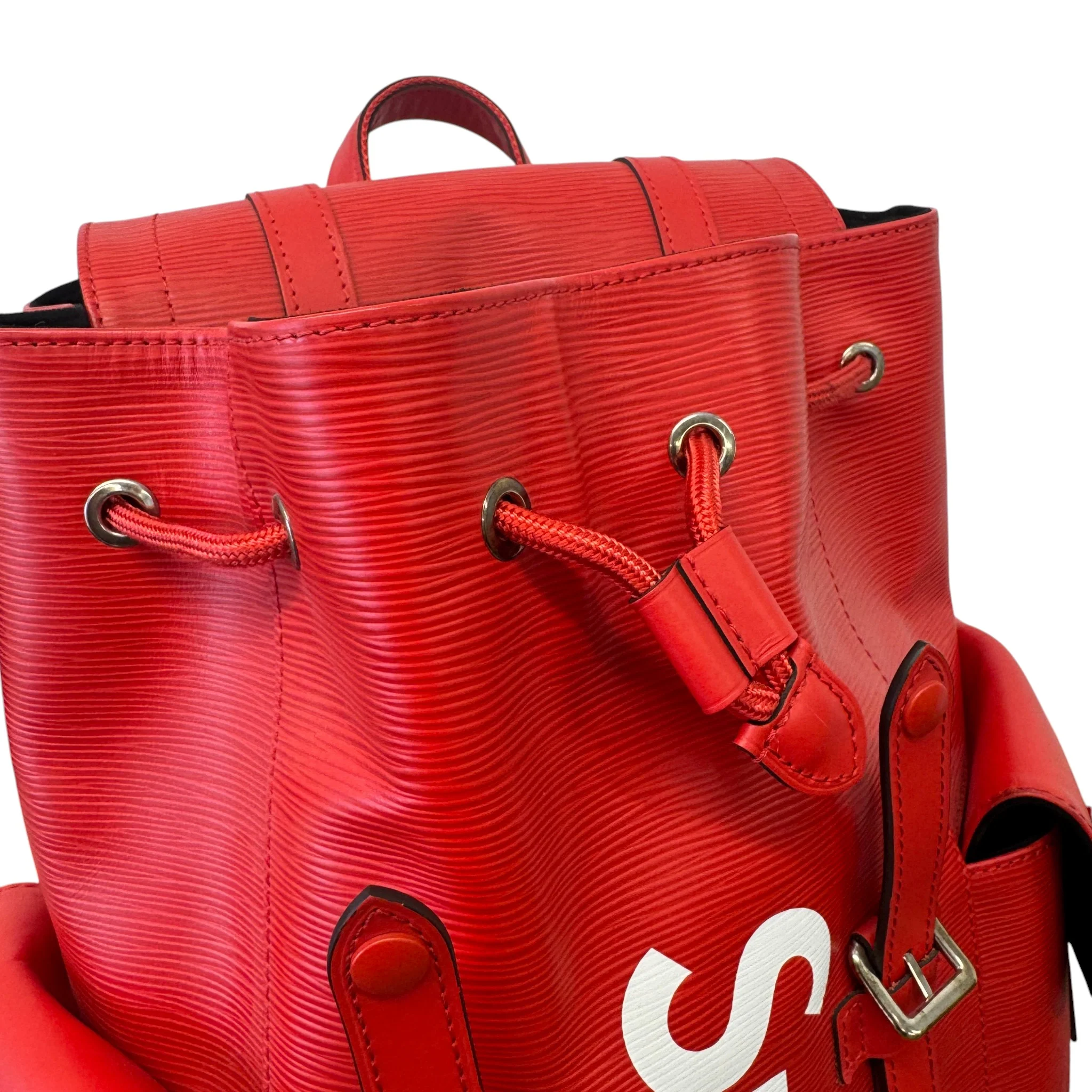 Men's Epi Leather Christopher X Supreme Backpack Red - Image 12
