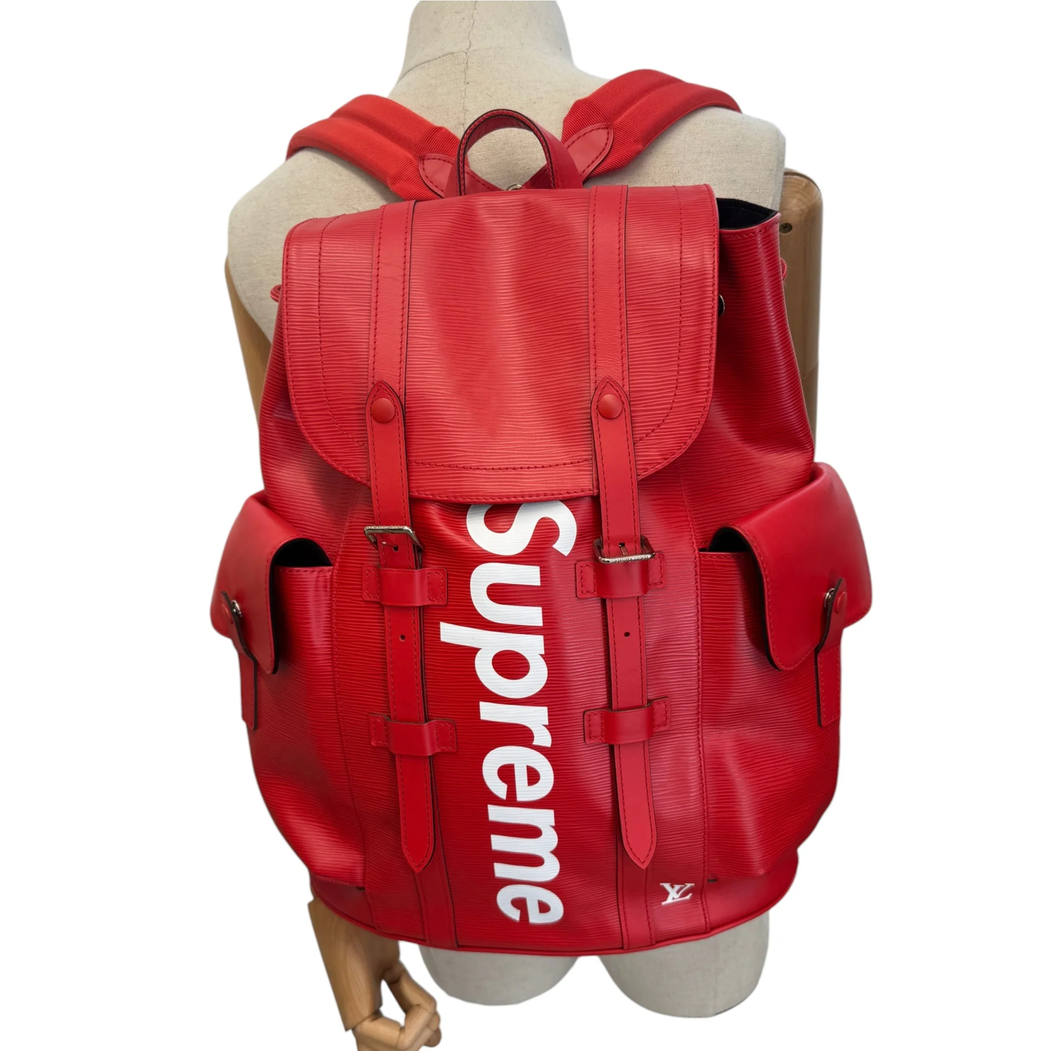 Men's Epi Leather Christopher X Supreme Backpack Red - Image 2