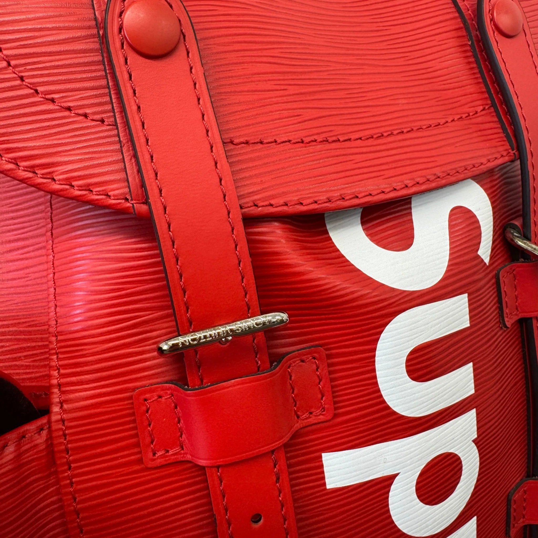 Men's Epi Leather Christopher X Supreme Backpack Red - Image 21