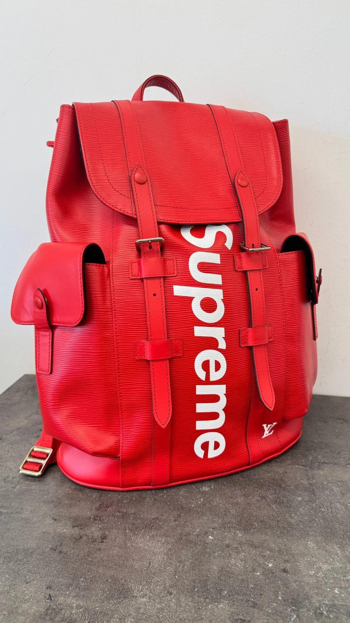 Men's Epi Leather Christopher X Supreme Backpack Red - Image 22