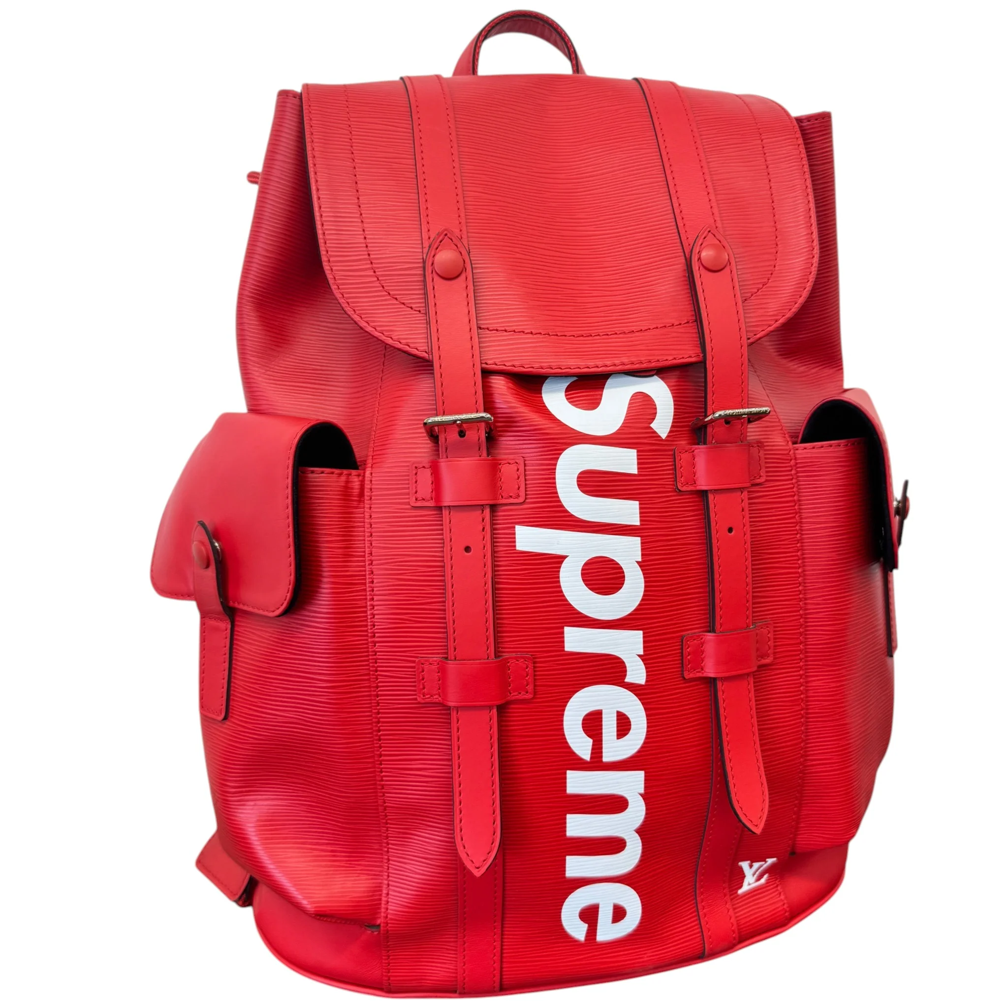Men's Epi Leather Christopher X Supreme Backpack Red - Image 4