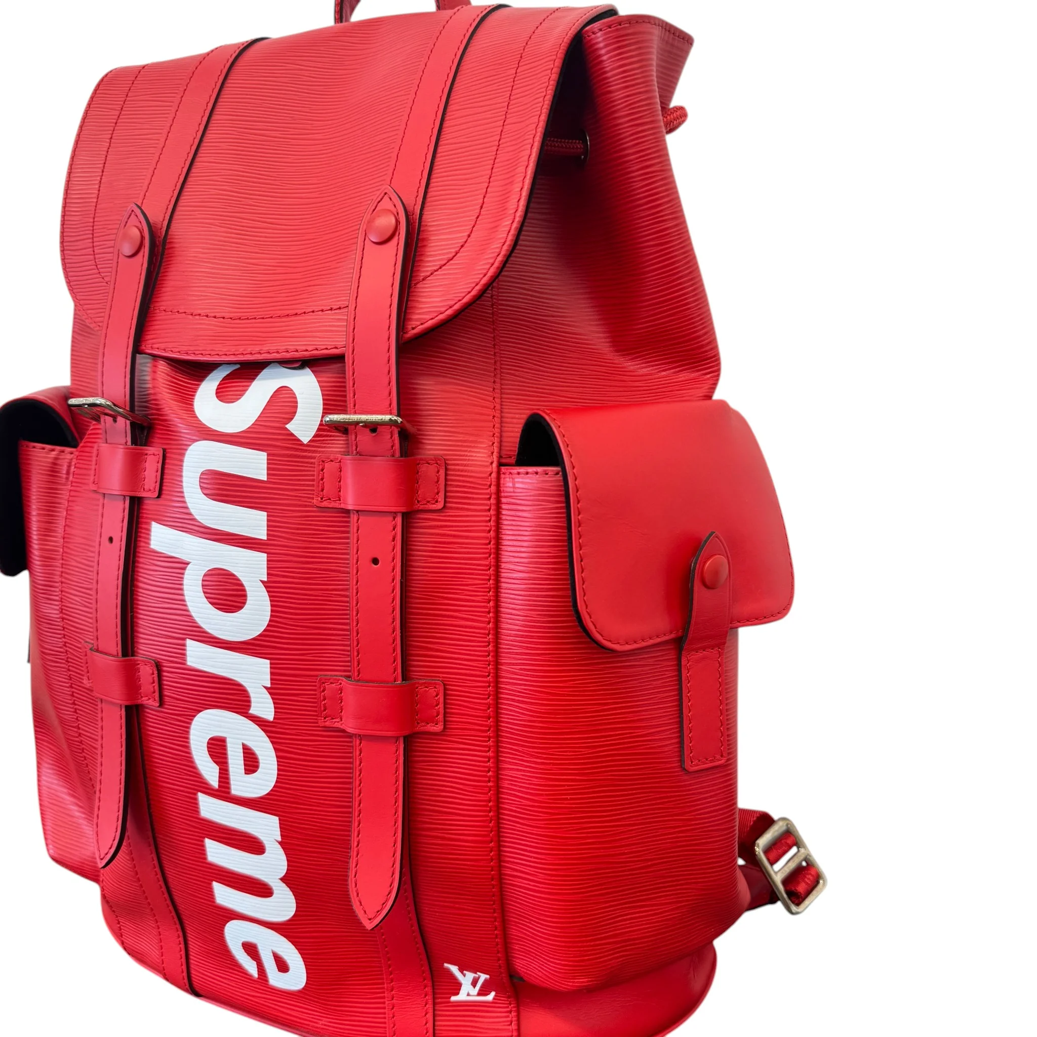 Men's Epi Leather Christopher X Supreme Backpack Red - Image 5