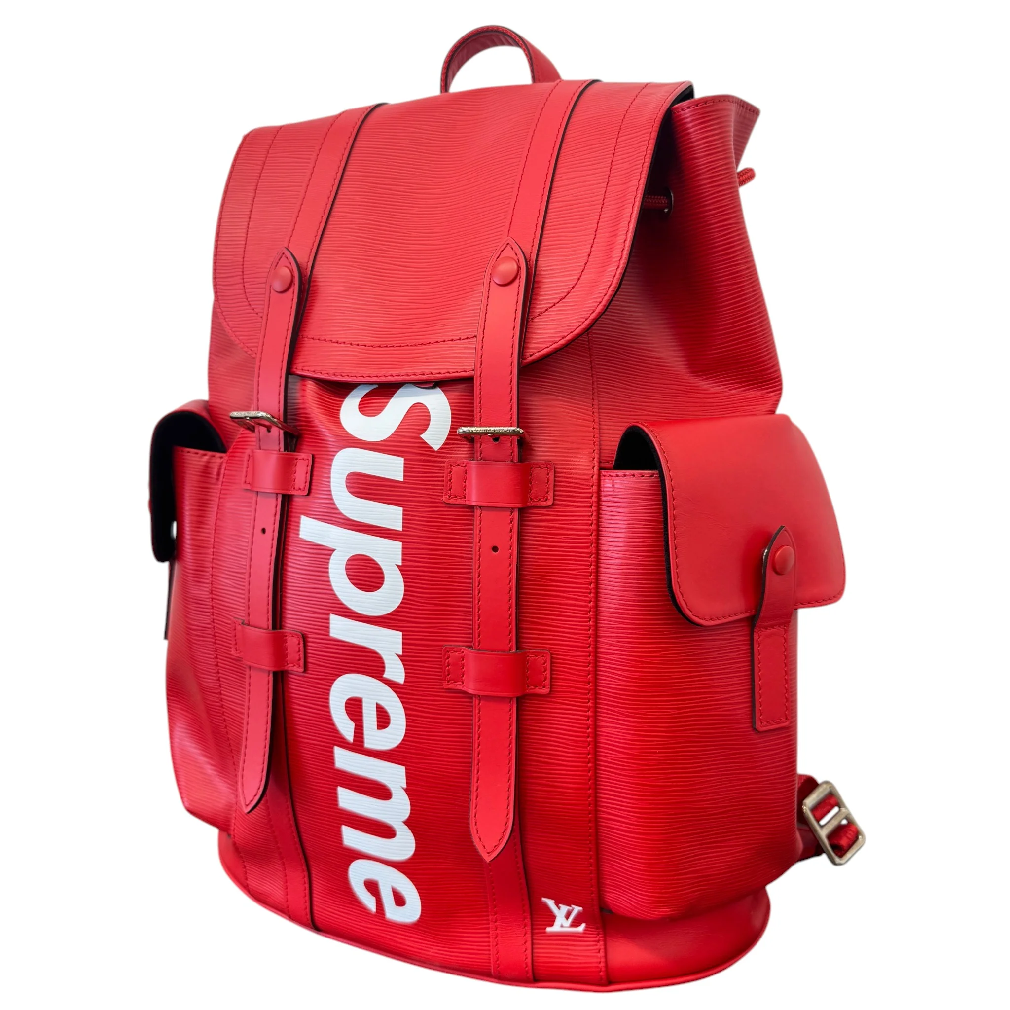 Men's Epi Leather Christopher X Supreme Backpack Red - Image 6