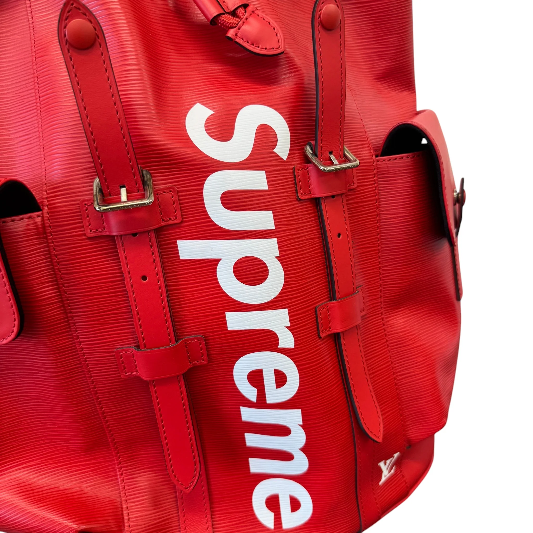 Men's Epi Leather Christopher X Supreme Backpack Red - Image 7