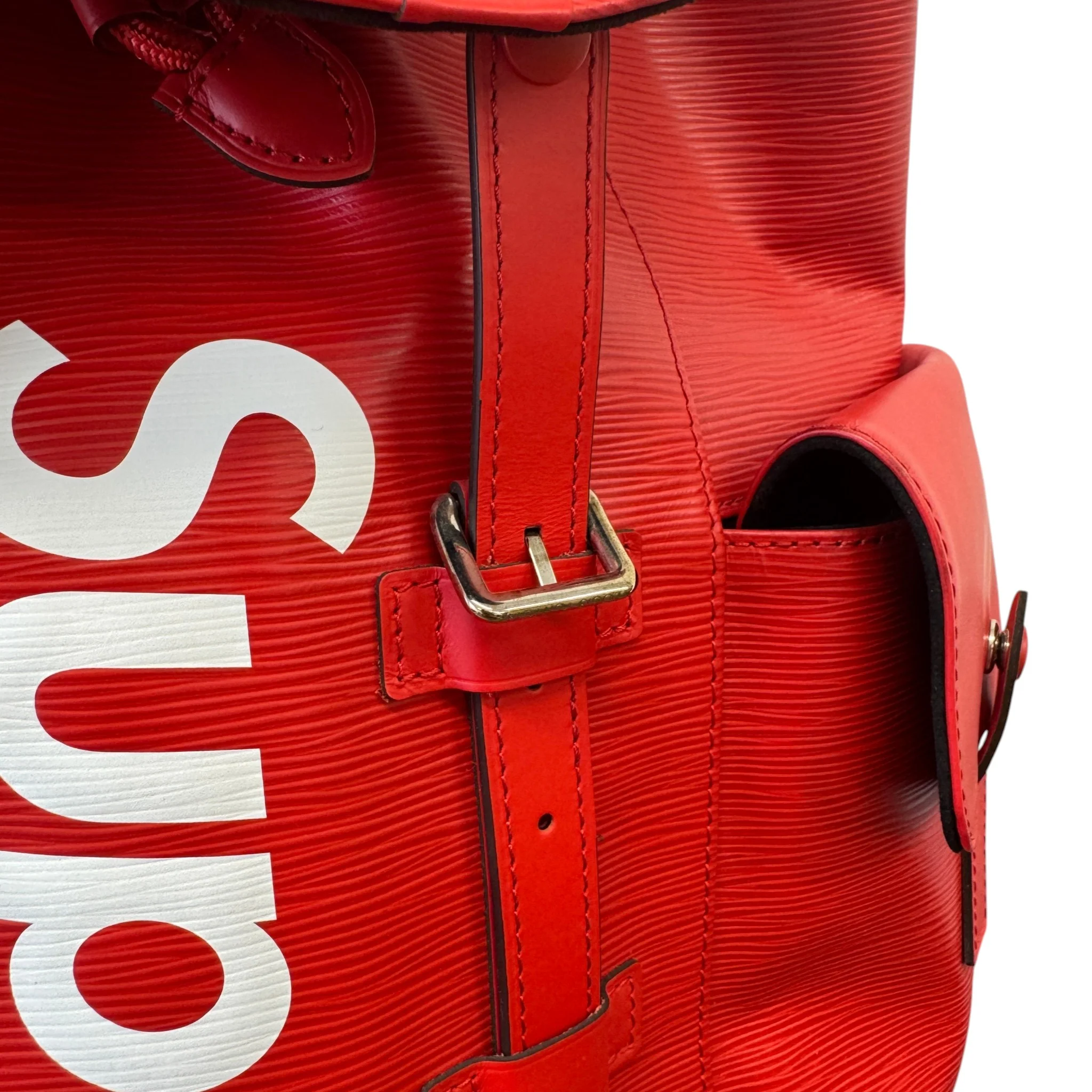 Men's Epi Leather Christopher X Supreme Backpack Red - Image 9