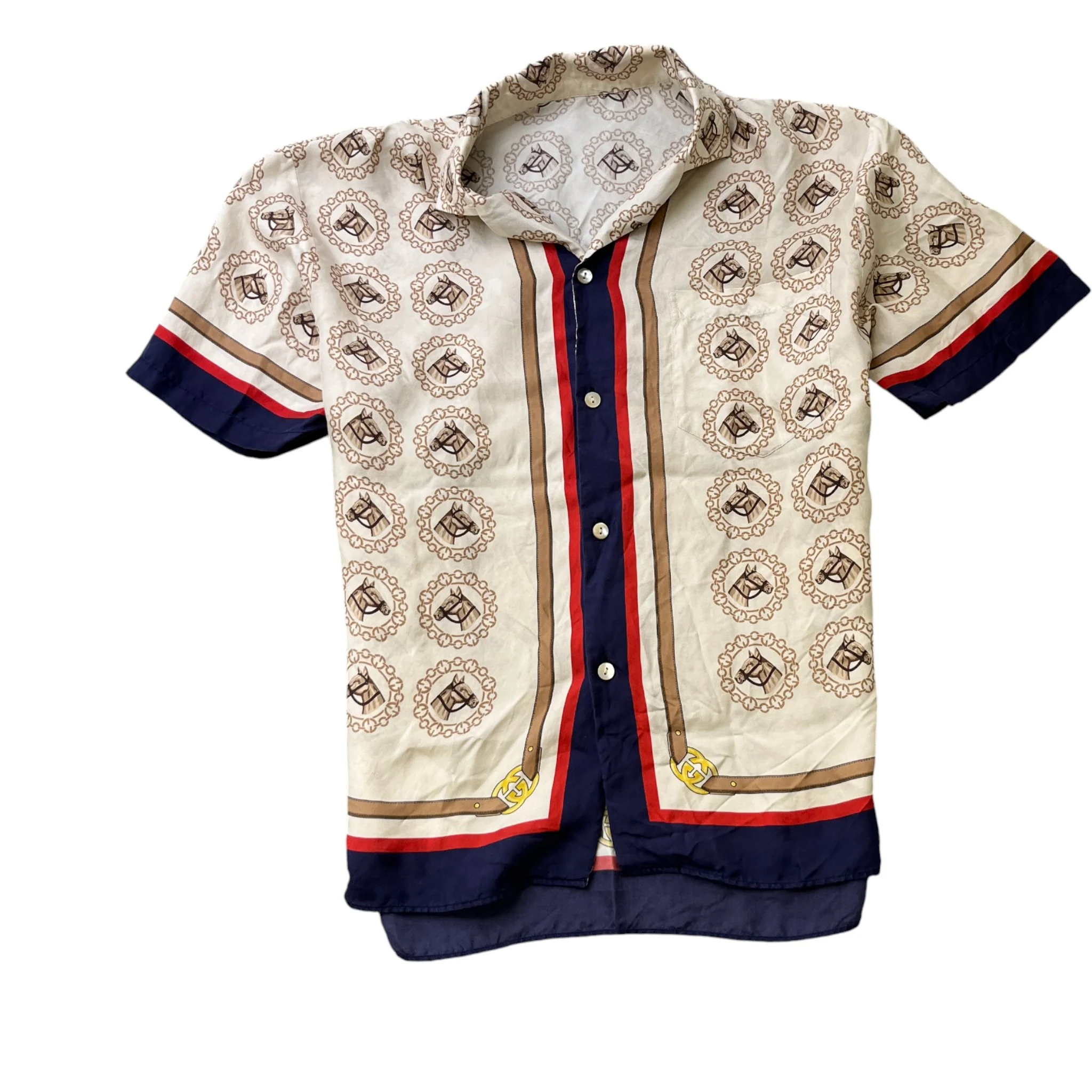 Men's Equestrian Print Shirt Beige Size IT 50 / UK L