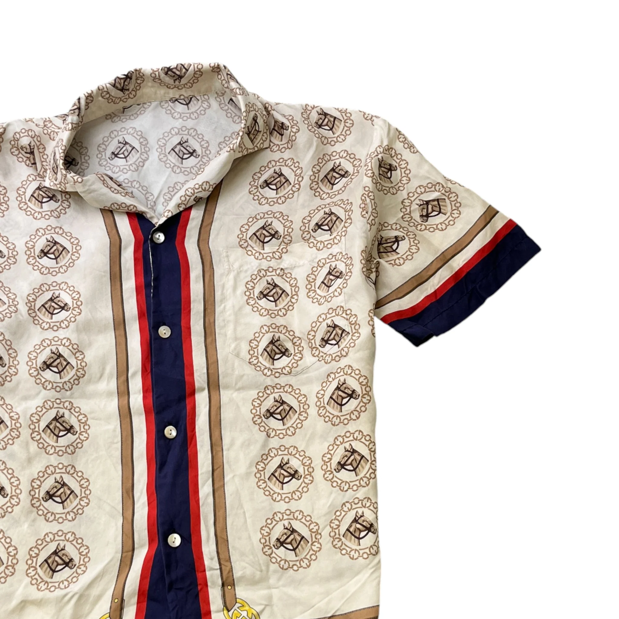 Men's Equestrian Print Shirt Beige Size IT 50 / UK L - Image 3