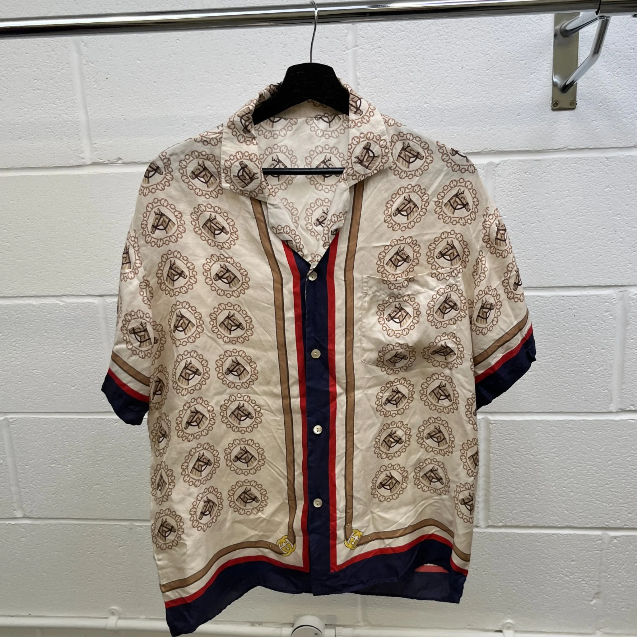 Men's Equestrian Print Shirt Beige Size IT 50 / UK L - Image 7