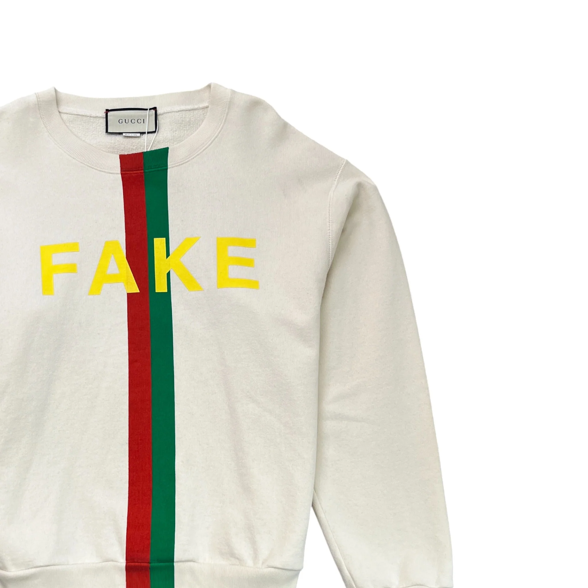 Men's Fake/Not Web Print Sweatshirt Beige Size M - Image 3