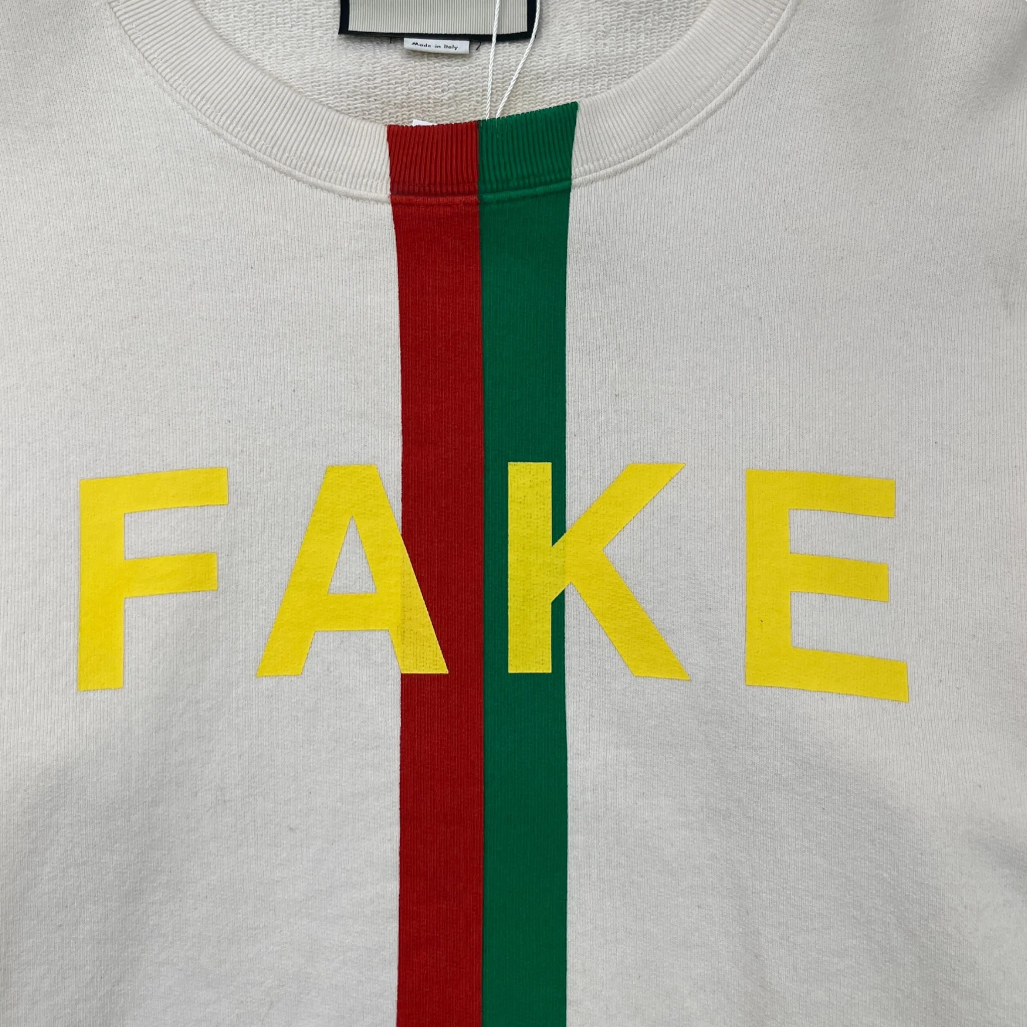 Men's Fake/Not Web Print Sweatshirt Beige Size M - Image 6
