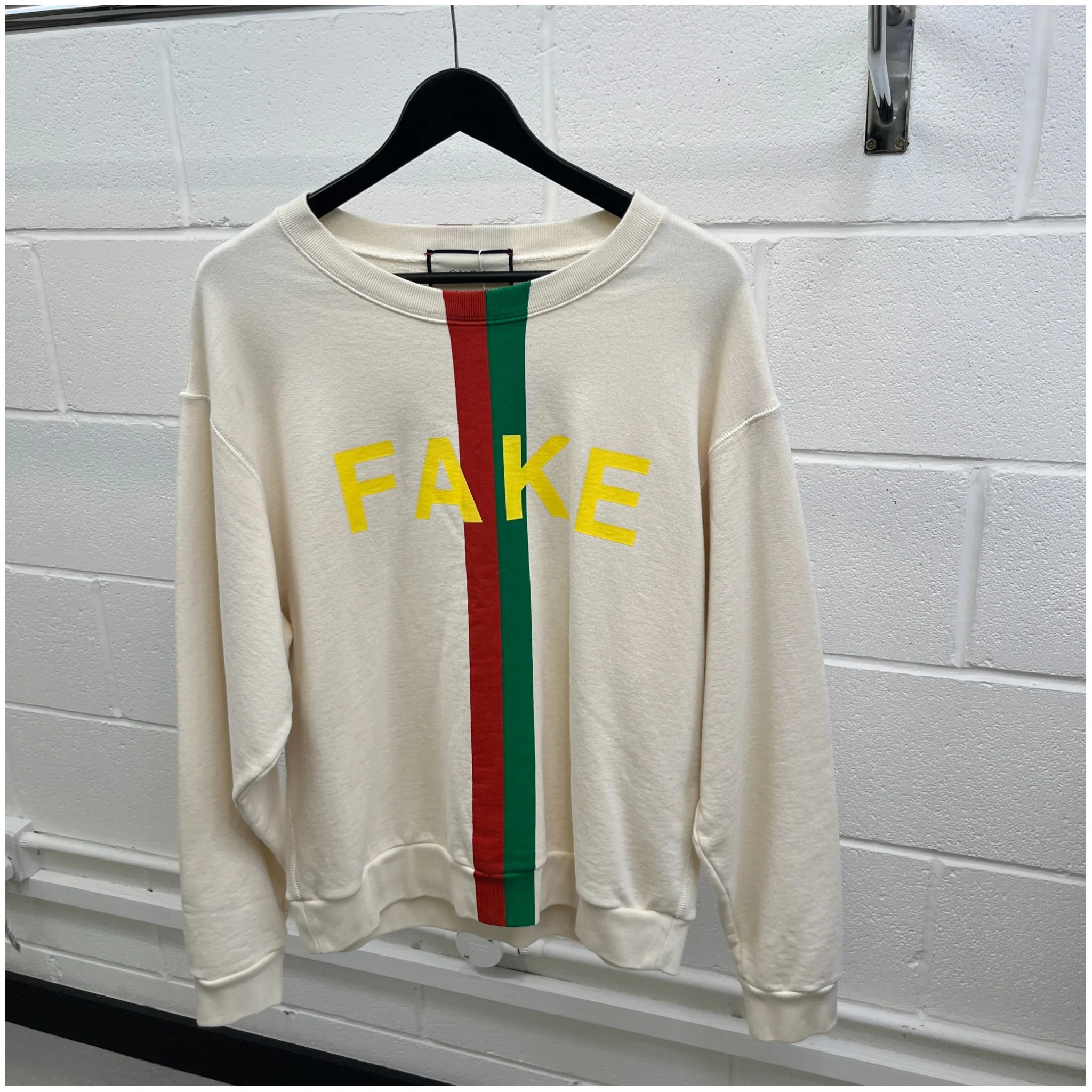 Men's Fake/Not Web Print Sweatshirt Beige Size M - Image 9