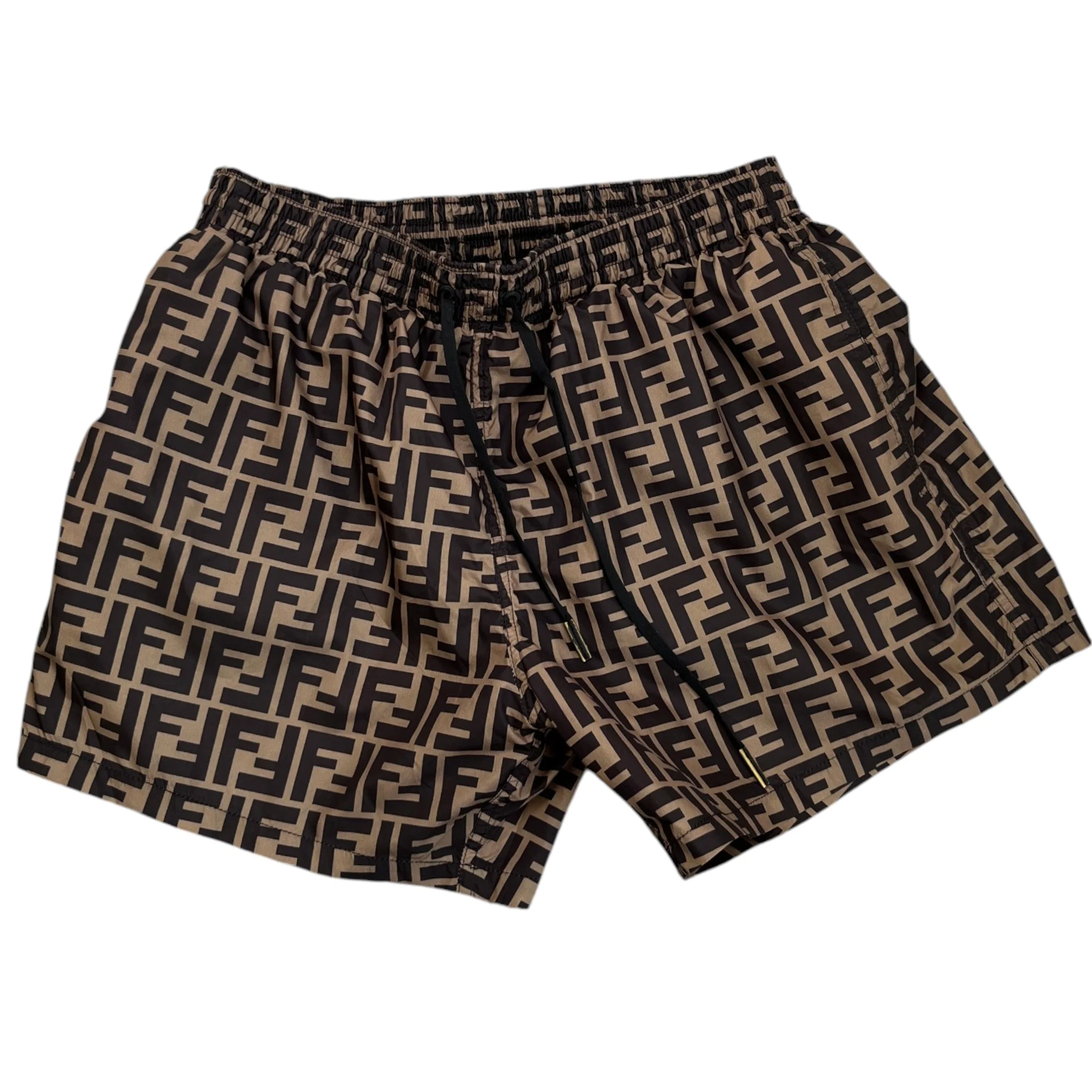 Men's Ff Monogram Motif Swim Shorts Brown Size W30 / IT 46